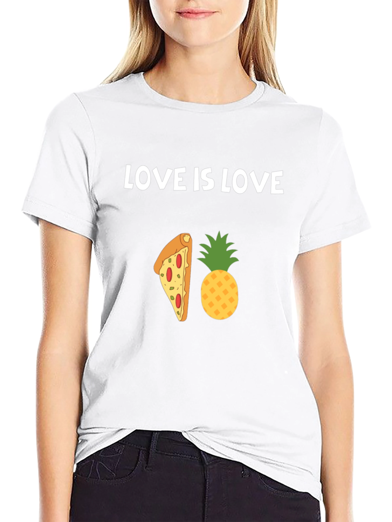 Love is Love Pizza Pineapple Graphic T-Shirt