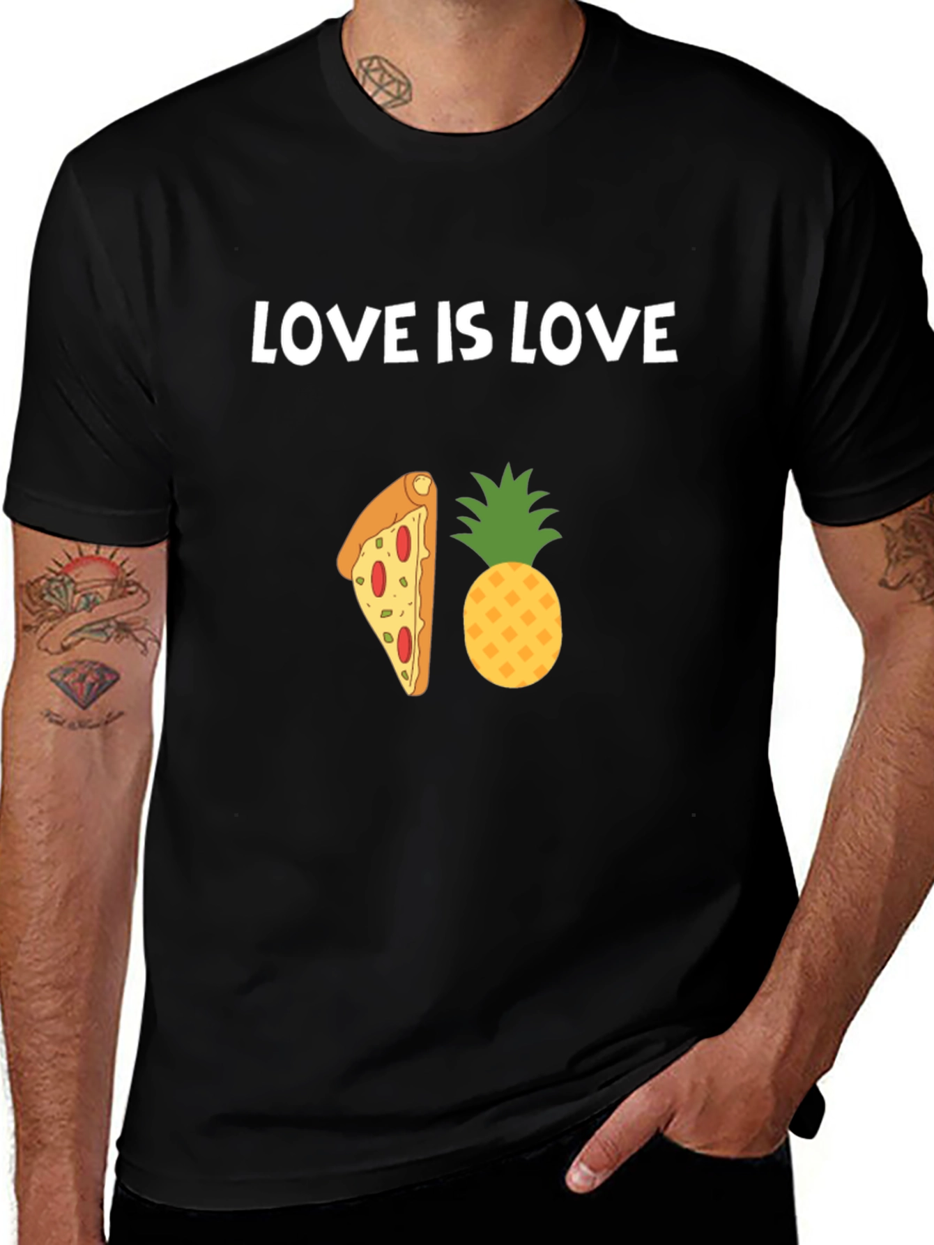 Love is Love Pizza Pineapple Graphic T-Shirt