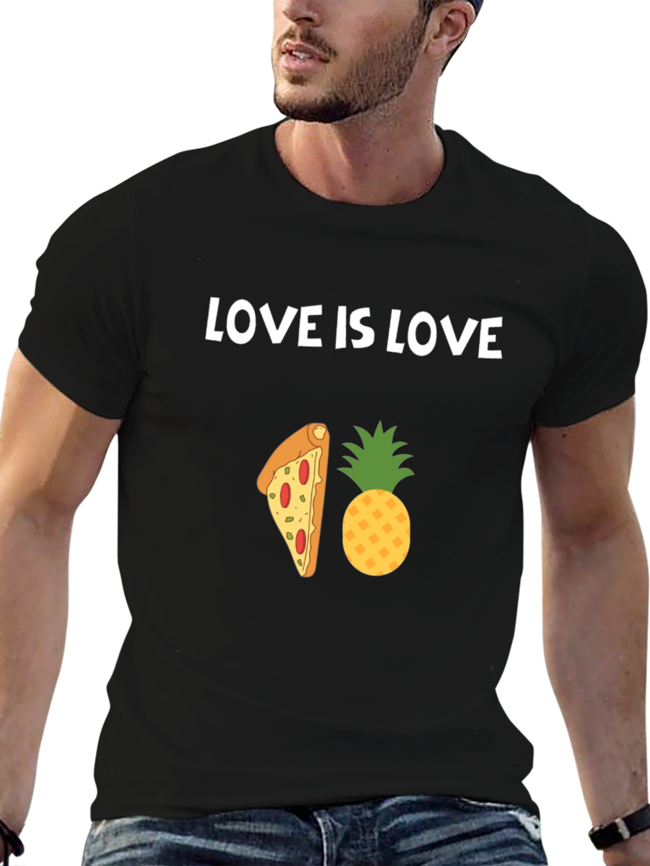 Love is Love Pizza Pineapple Graphic T-Shirt