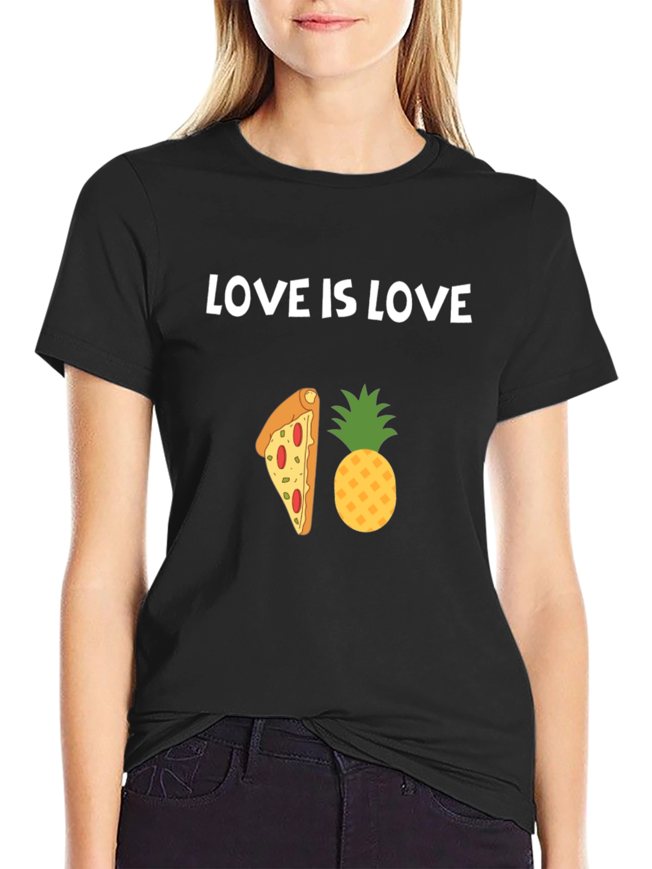 Love is Love Pizza Pineapple Graphic T-Shirt