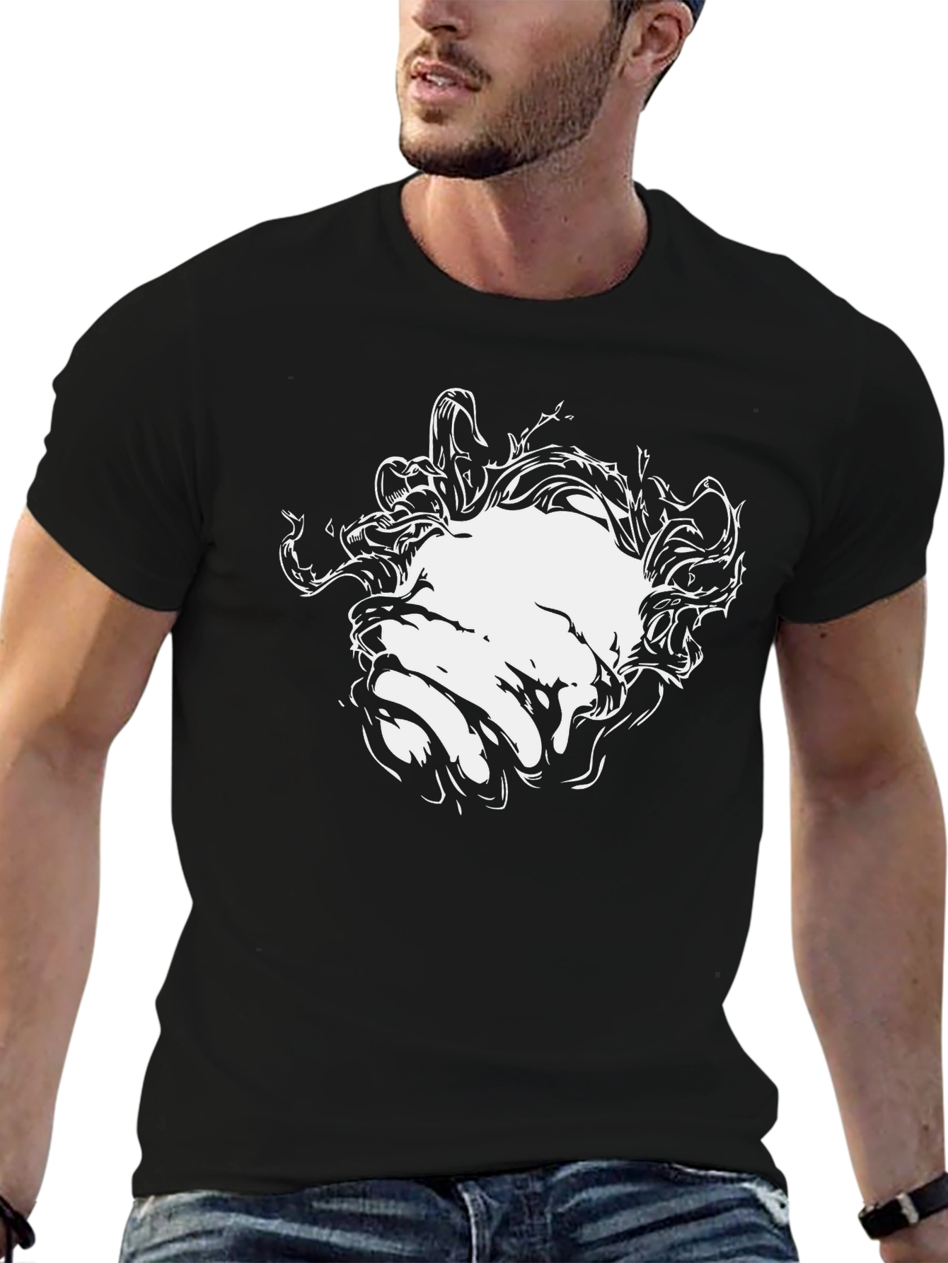 Mens Black Graphic Tee - Abstract Face Design