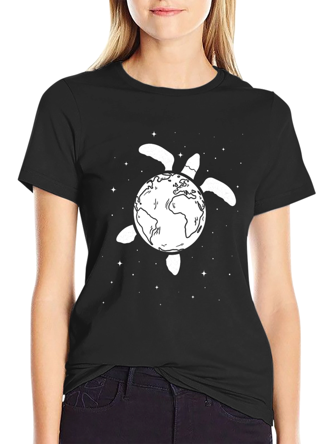 Earth Turtle Graphic Tee - Black Cotton T-Shirt