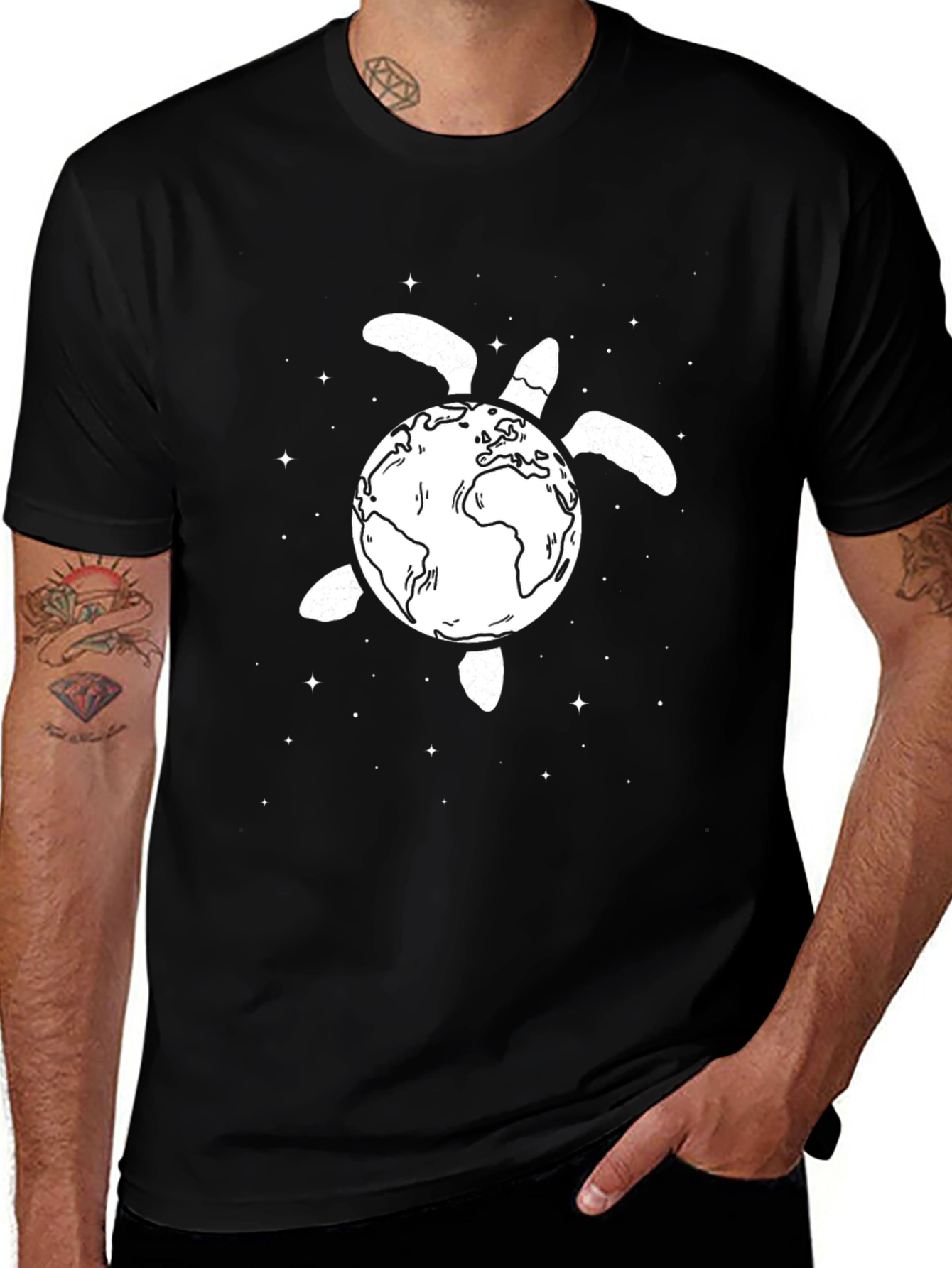 Earth Turtle Graphic Tee - Black Cotton T-Shirt