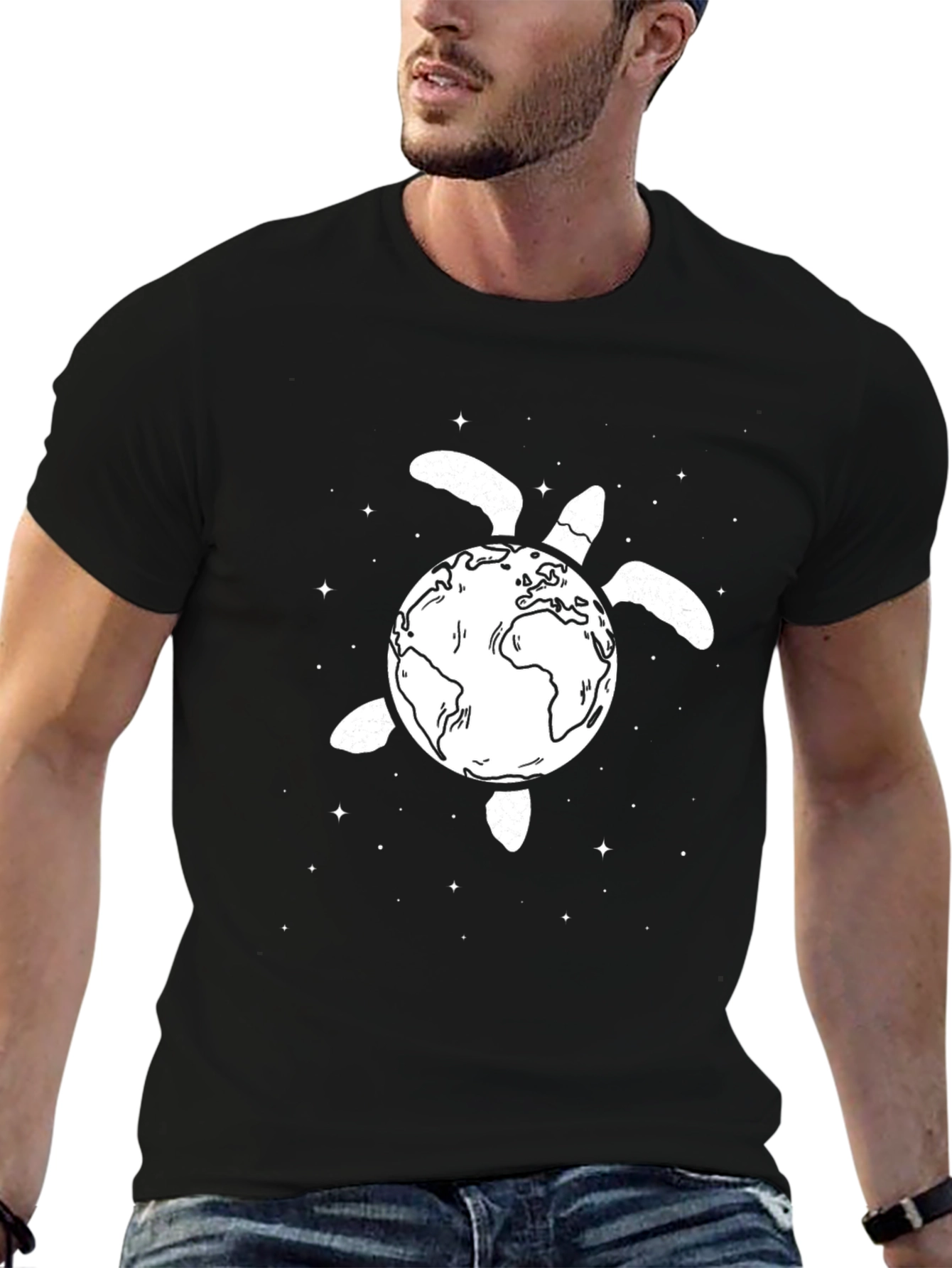 Earth Turtle Graphic Tee - Black Cotton T-Shirt