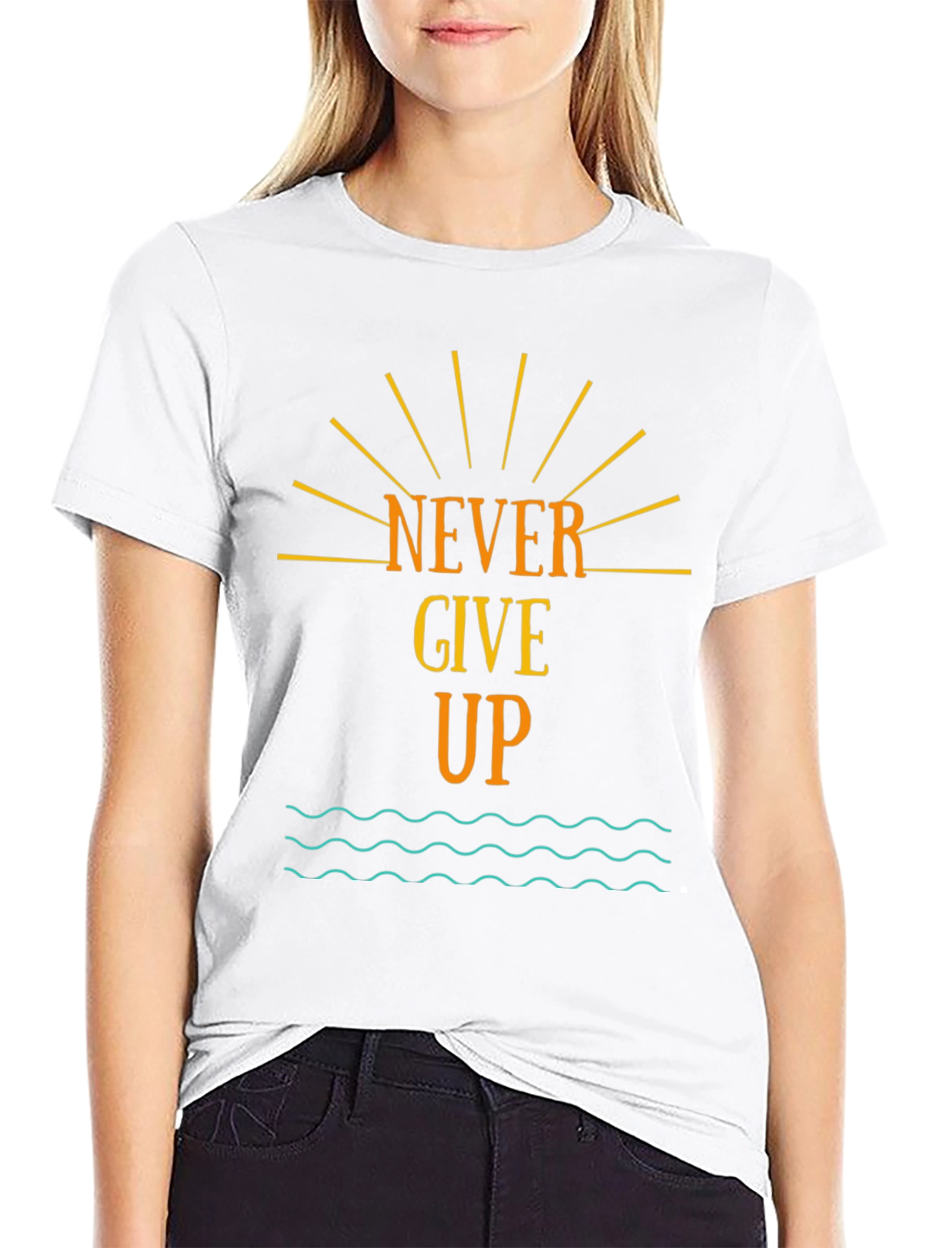 Never Give Up Graphic Tee - Motivational Black T-Shirt