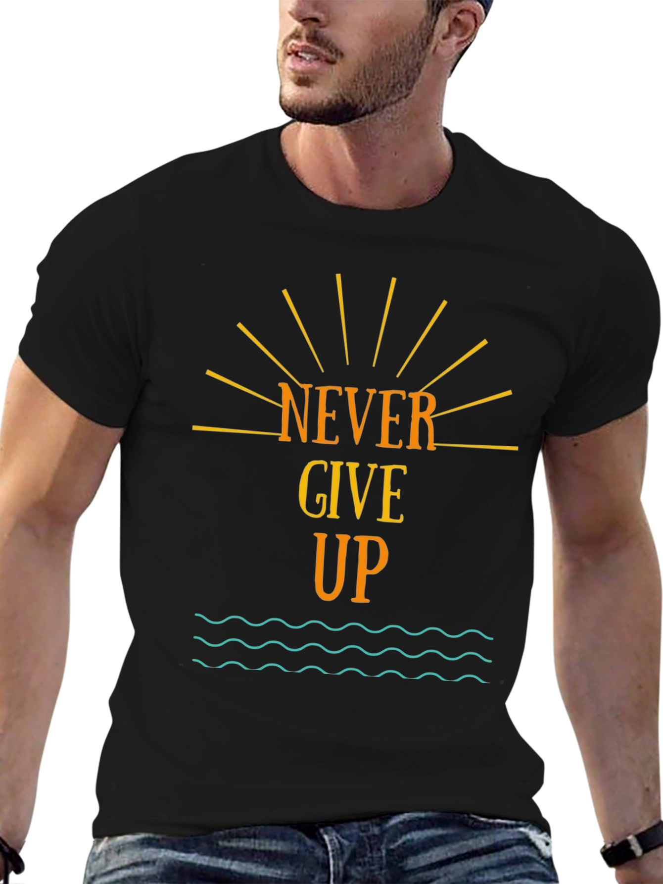 Never Give Up Graphic Tee - Motivational Black T-Shirt