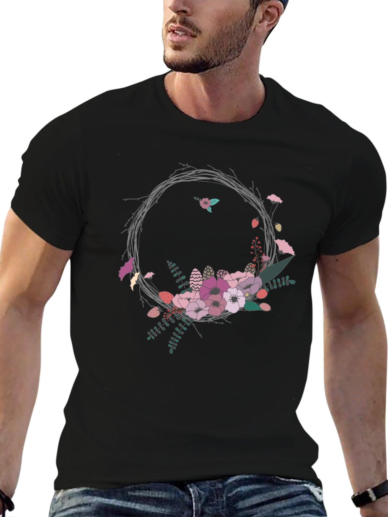 Floral Wreath Graphic Tee - Stylish and Unique