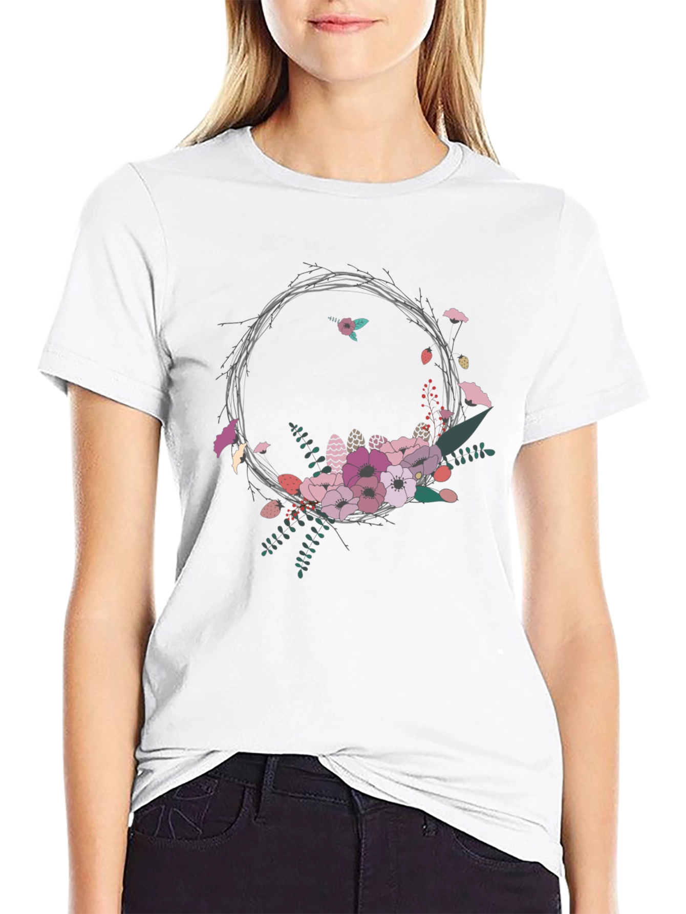 Floral Wreath Graphic Tee - Stylish and Unique