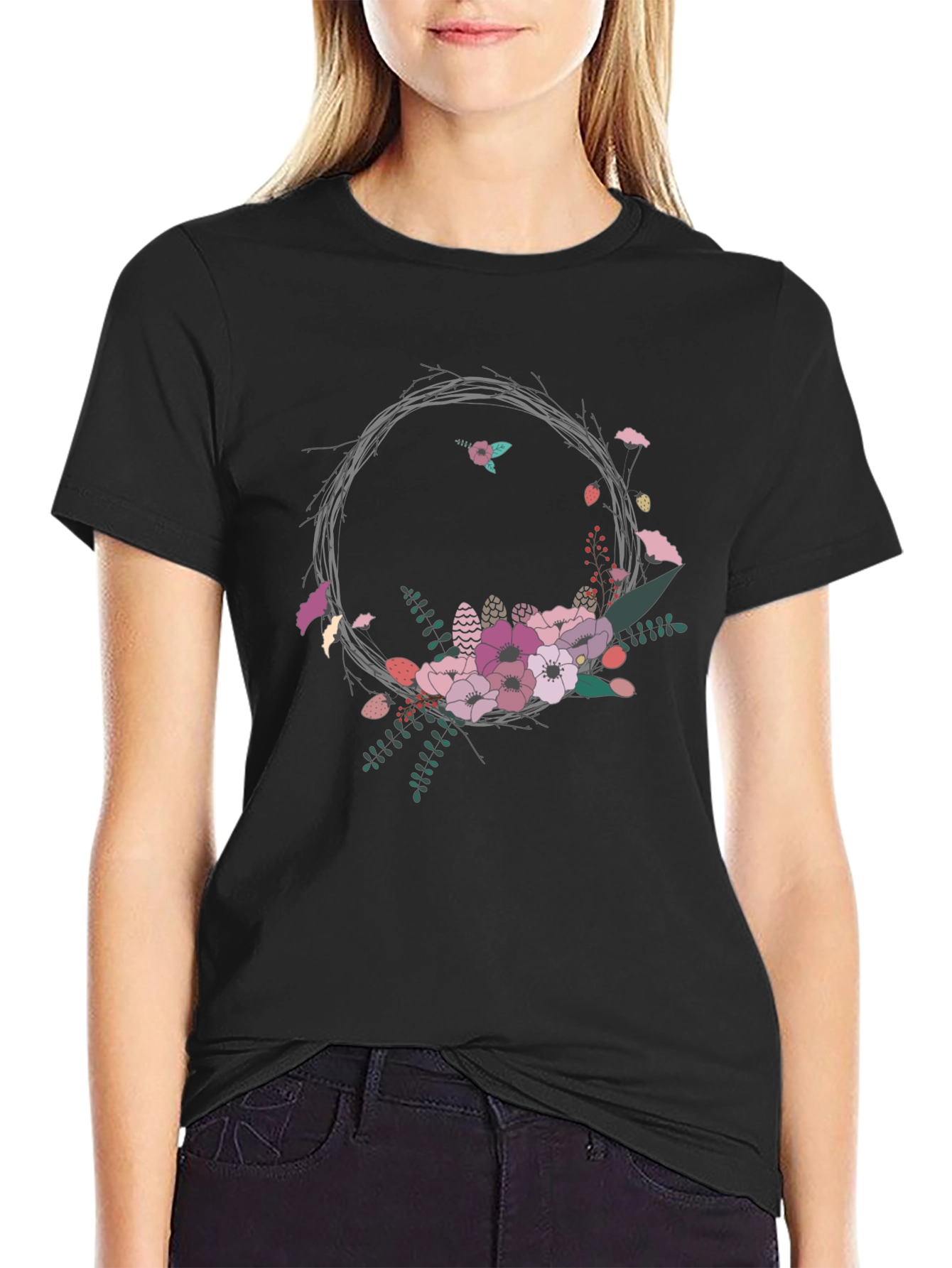 Floral Wreath Graphic Tee - Stylish and Unique