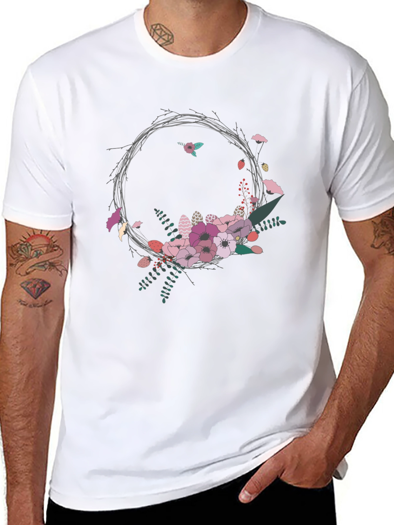 Floral Wreath Graphic Tee - Stylish and Unique