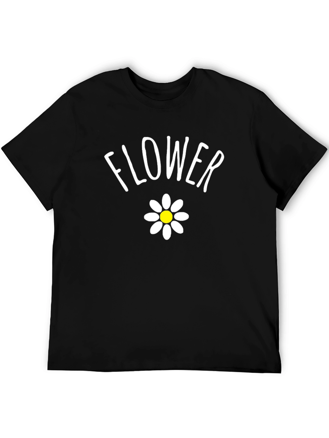 Flower Graphic Tee - Casual Black Cotton T-Shirt