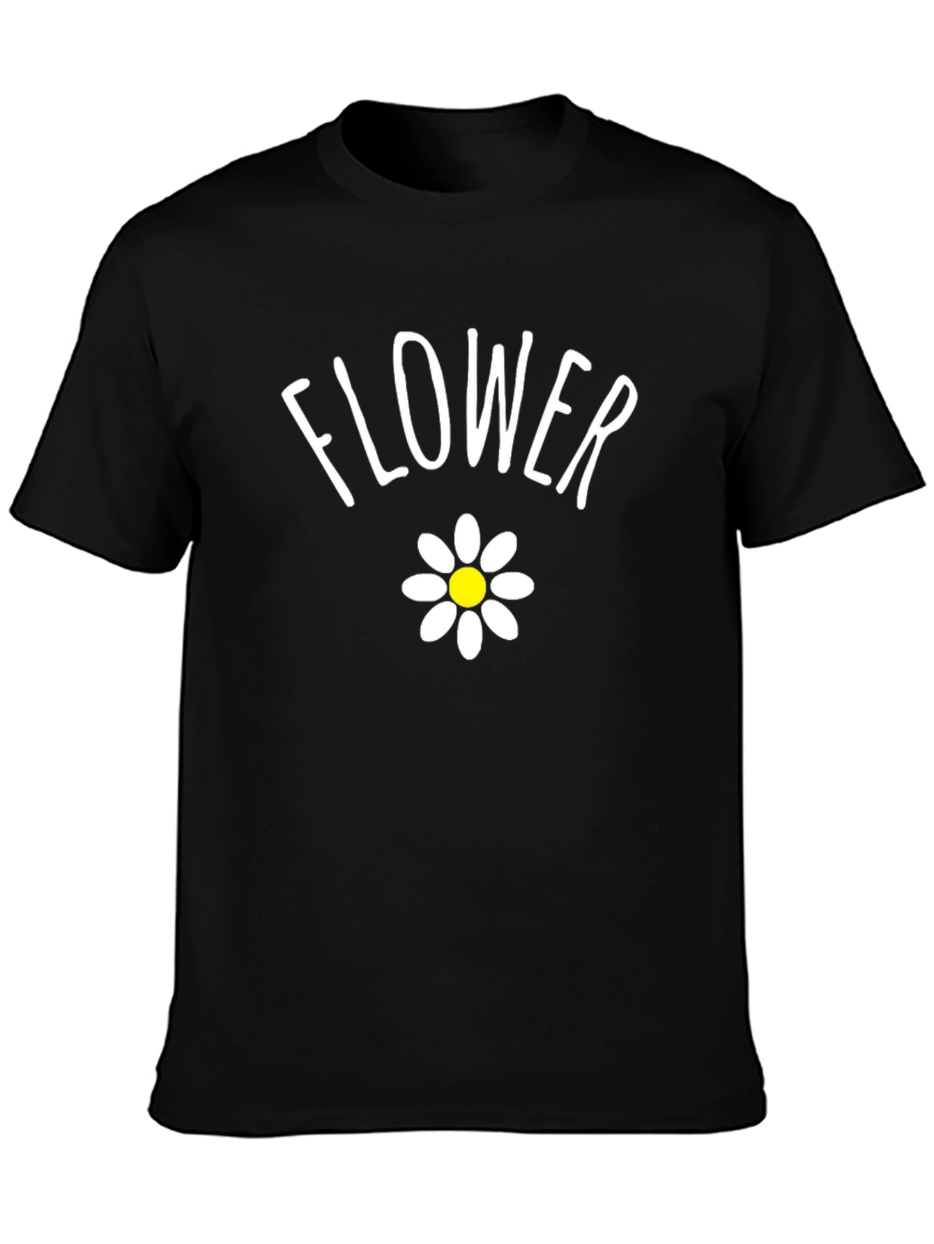 Flower Graphic Tee - Casual Black Cotton T-Shirt