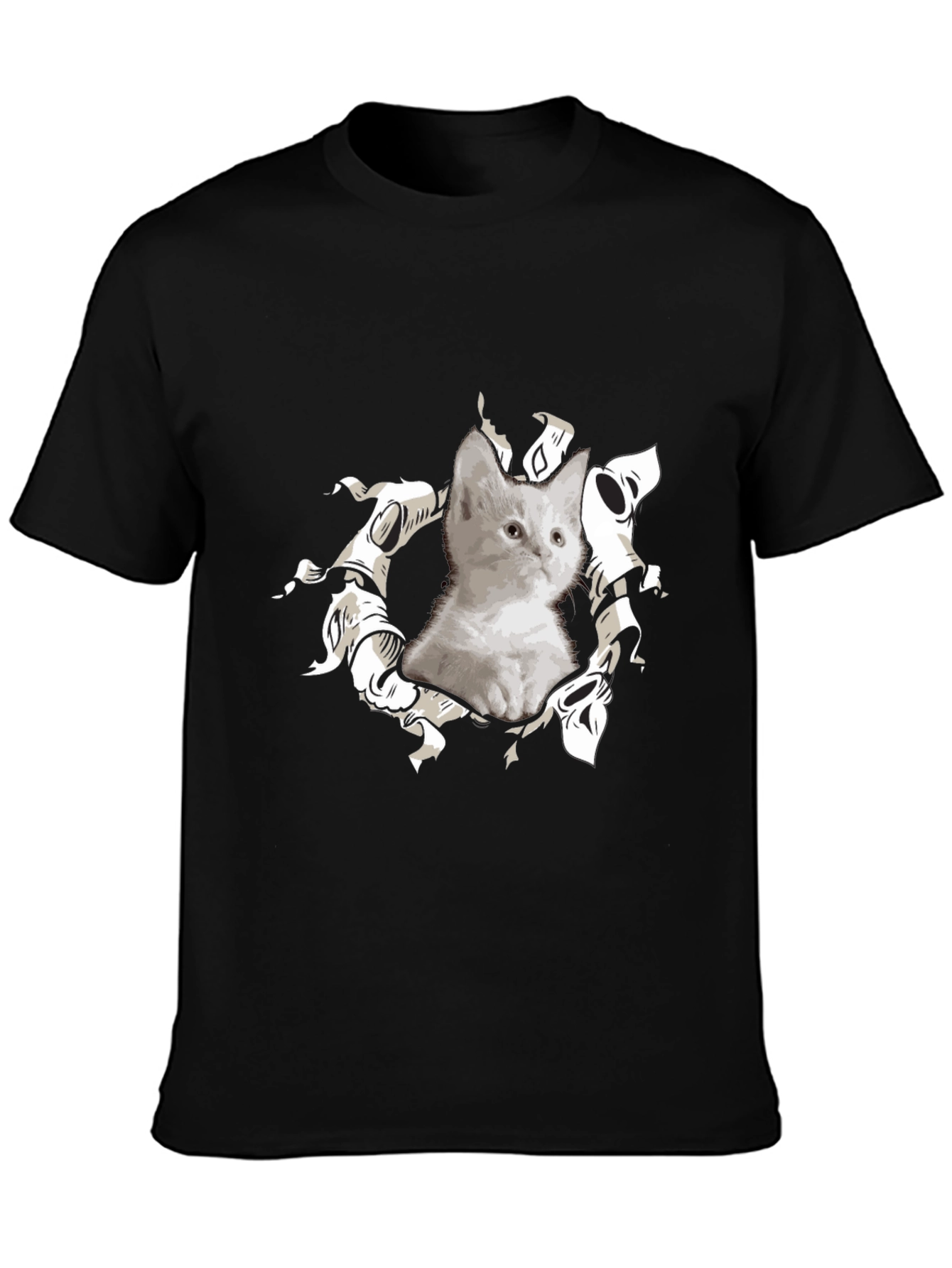Cute Kitten Graphic Black T-Shirt