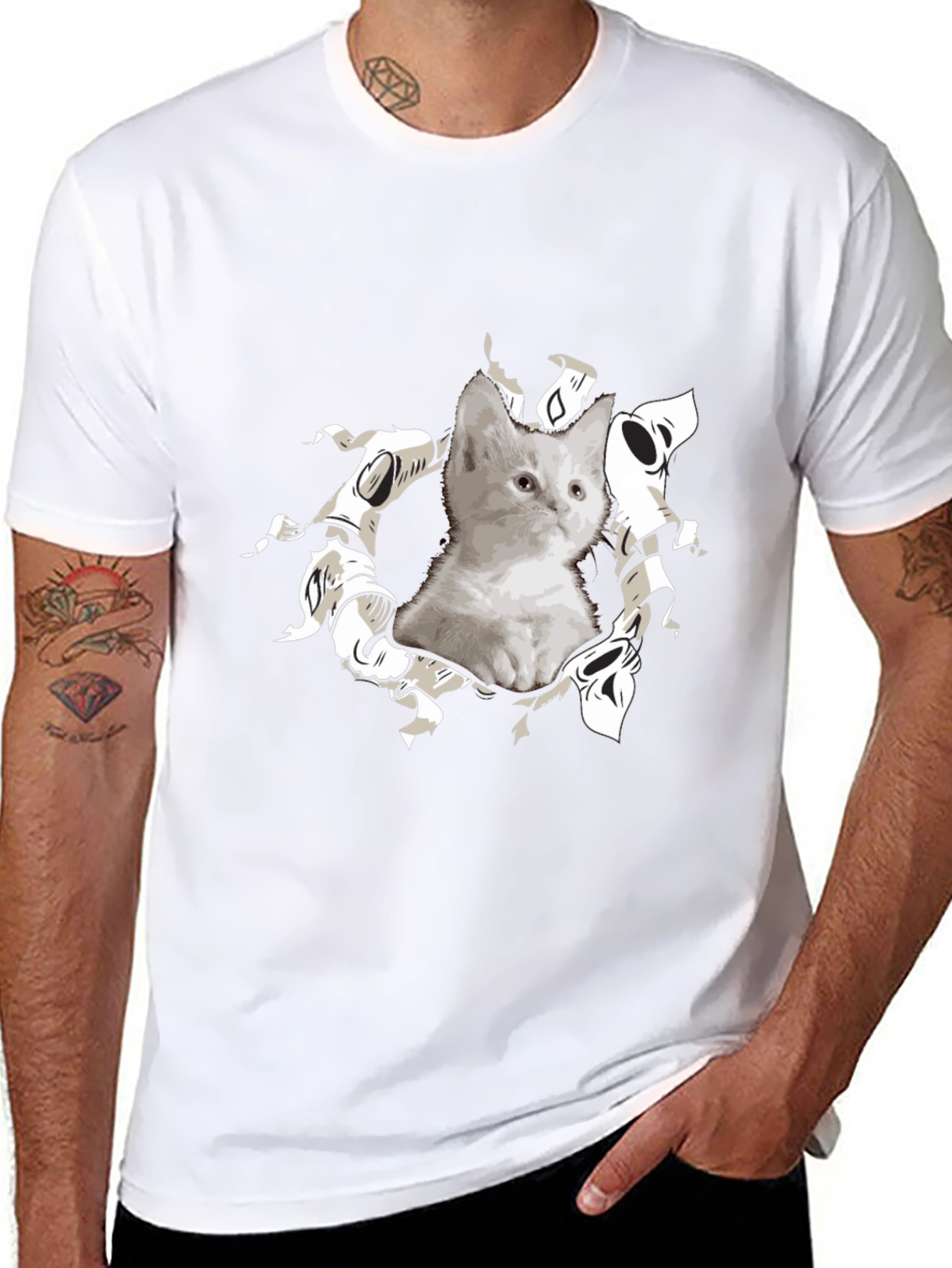 Cute Kitten Graphic Black T-Shirt