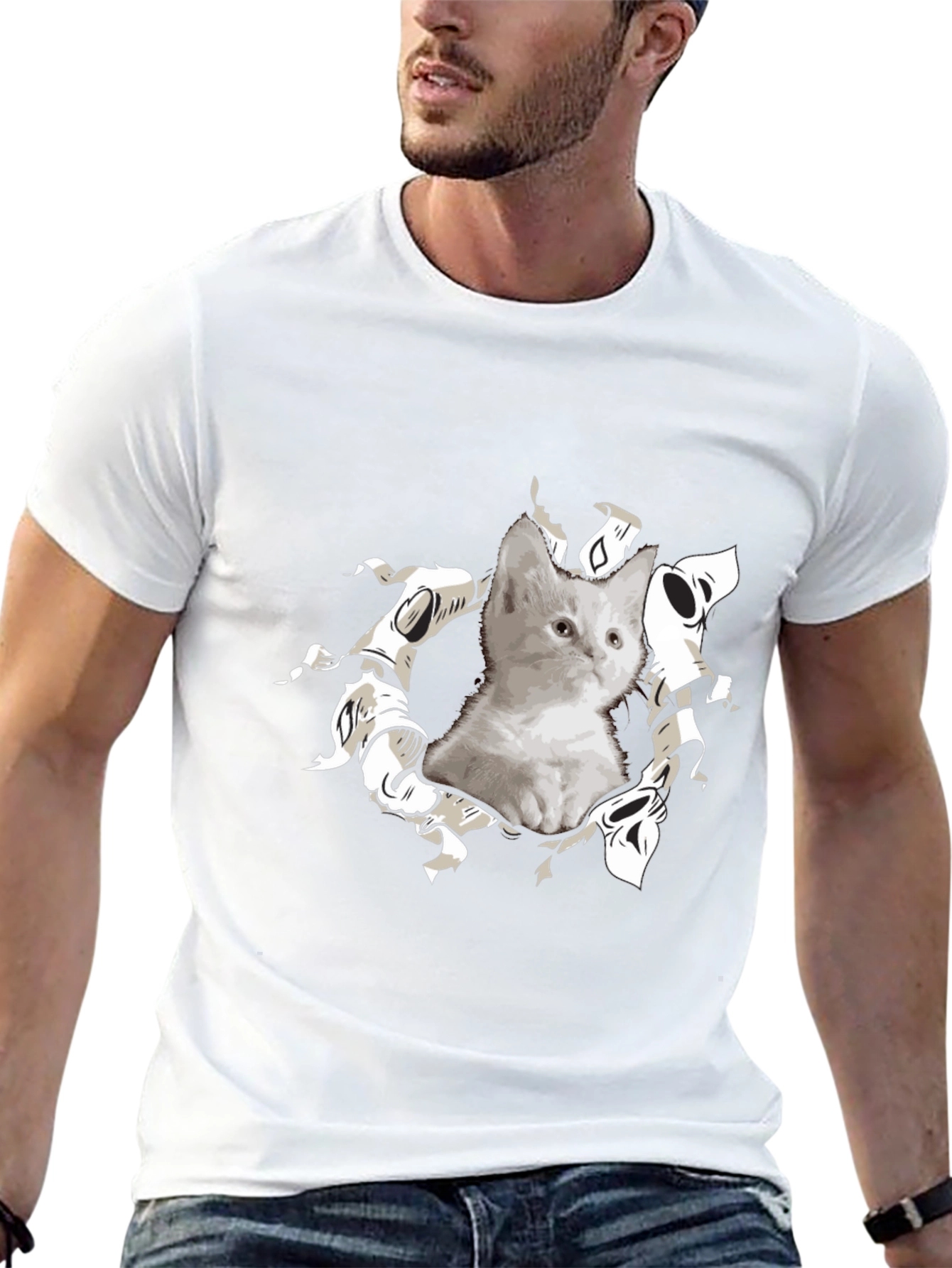 Cute Kitten Graphic Black T-Shirt