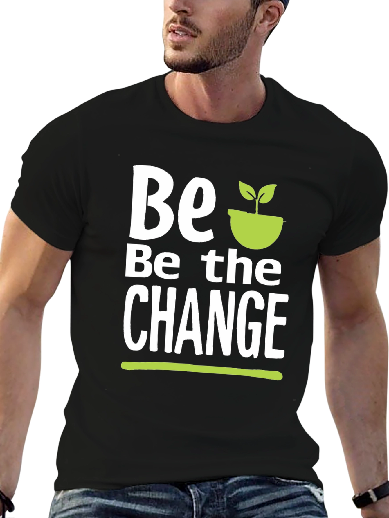 Be the Change T-Shirt - Black Cotton Graphic Tee