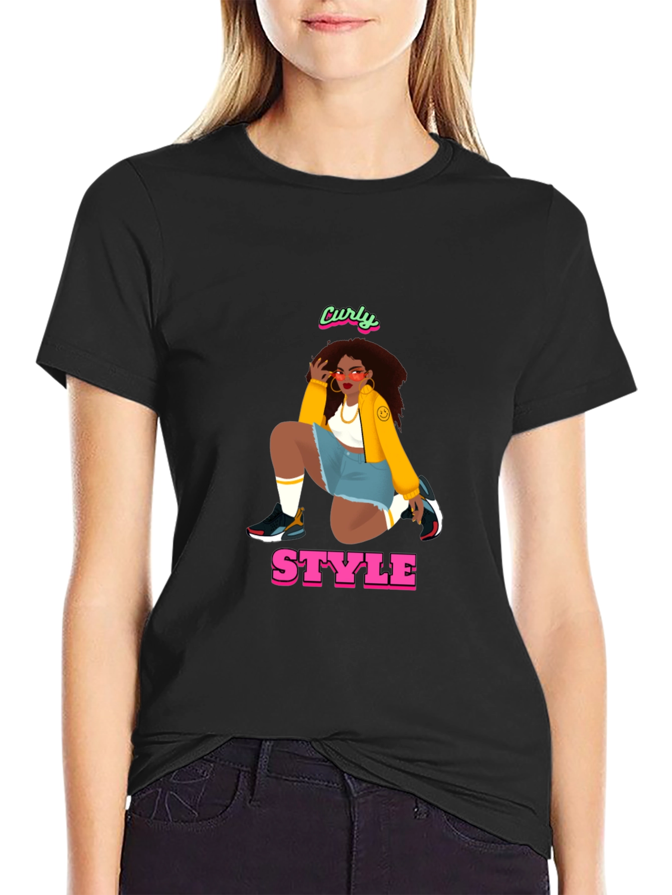 Curly Style Graphic Tee - Unisex Black T-Shirt