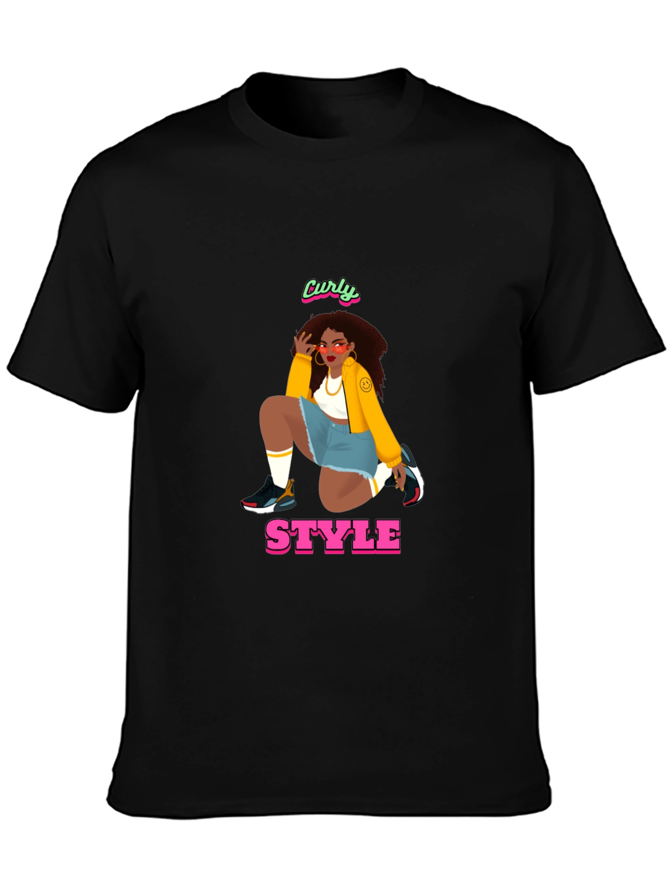 Curly Style Graphic Tee - Unisex Black T-Shirt