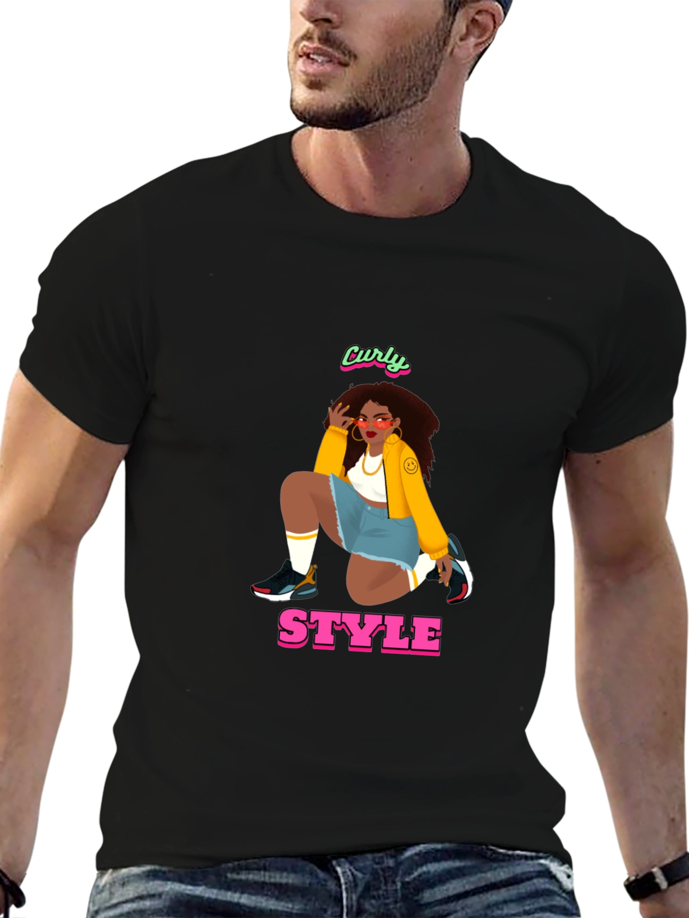 Curly Style Graphic Tee - Unisex Black T-Shirt