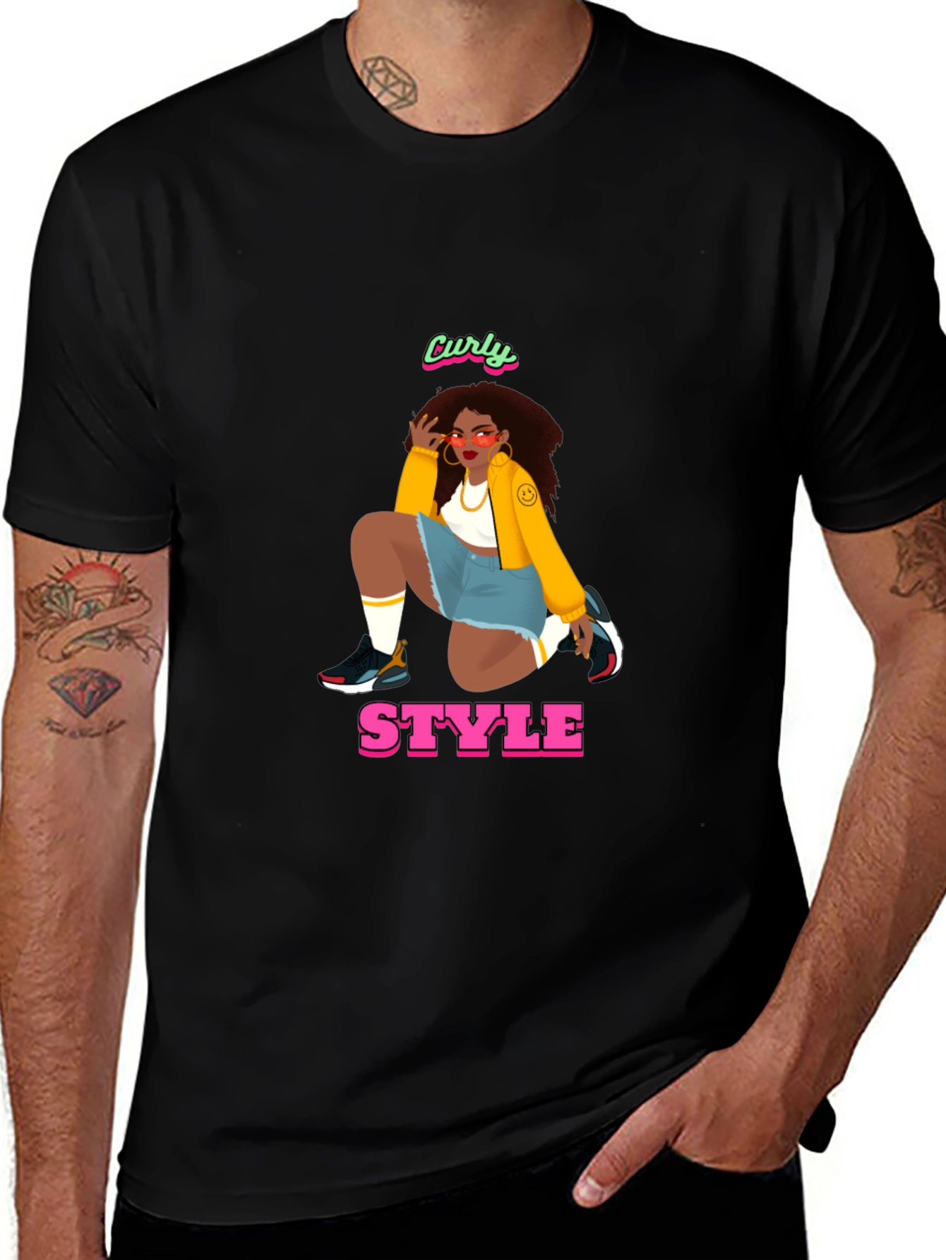 Curly Style Graphic Tee - Unisex Black T-Shirt