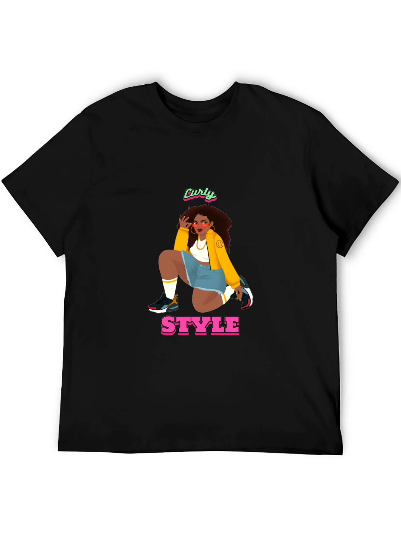 Curly Style Graphic Tee - Unisex Black T-Shirt