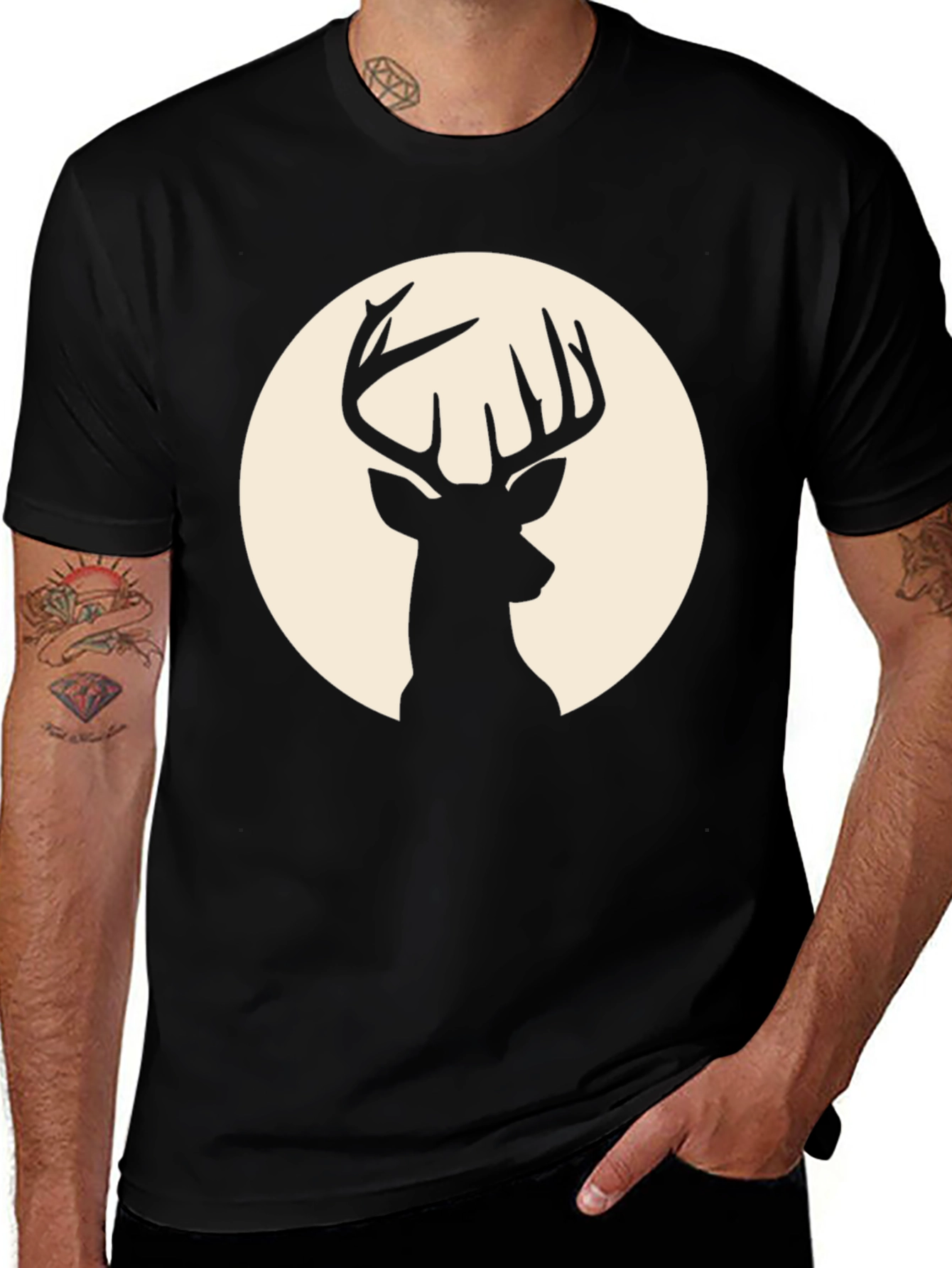 Deer Silhouette Graphic Tee - Classic Black