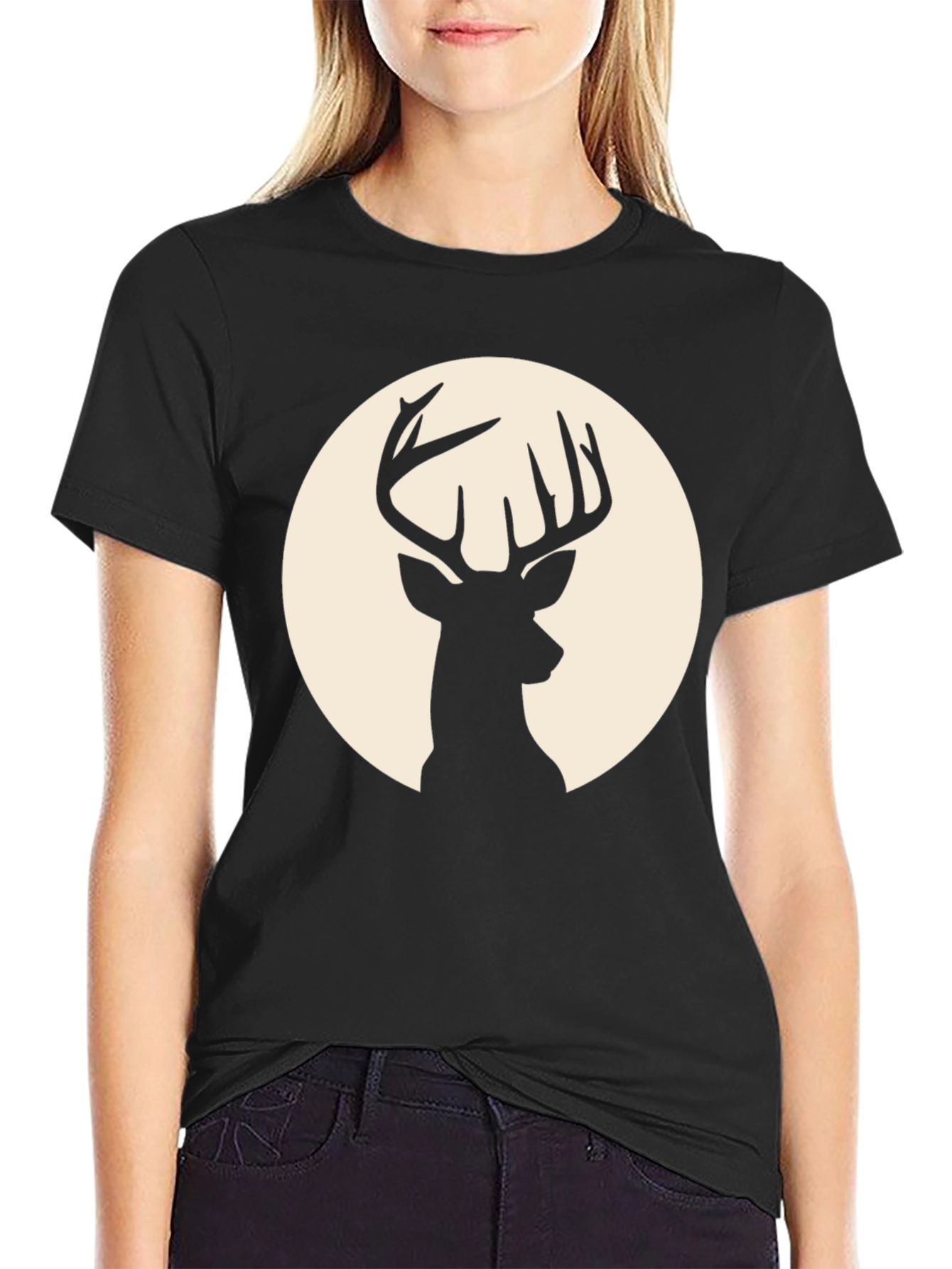 Deer Silhouette Graphic Tee - Classic Black