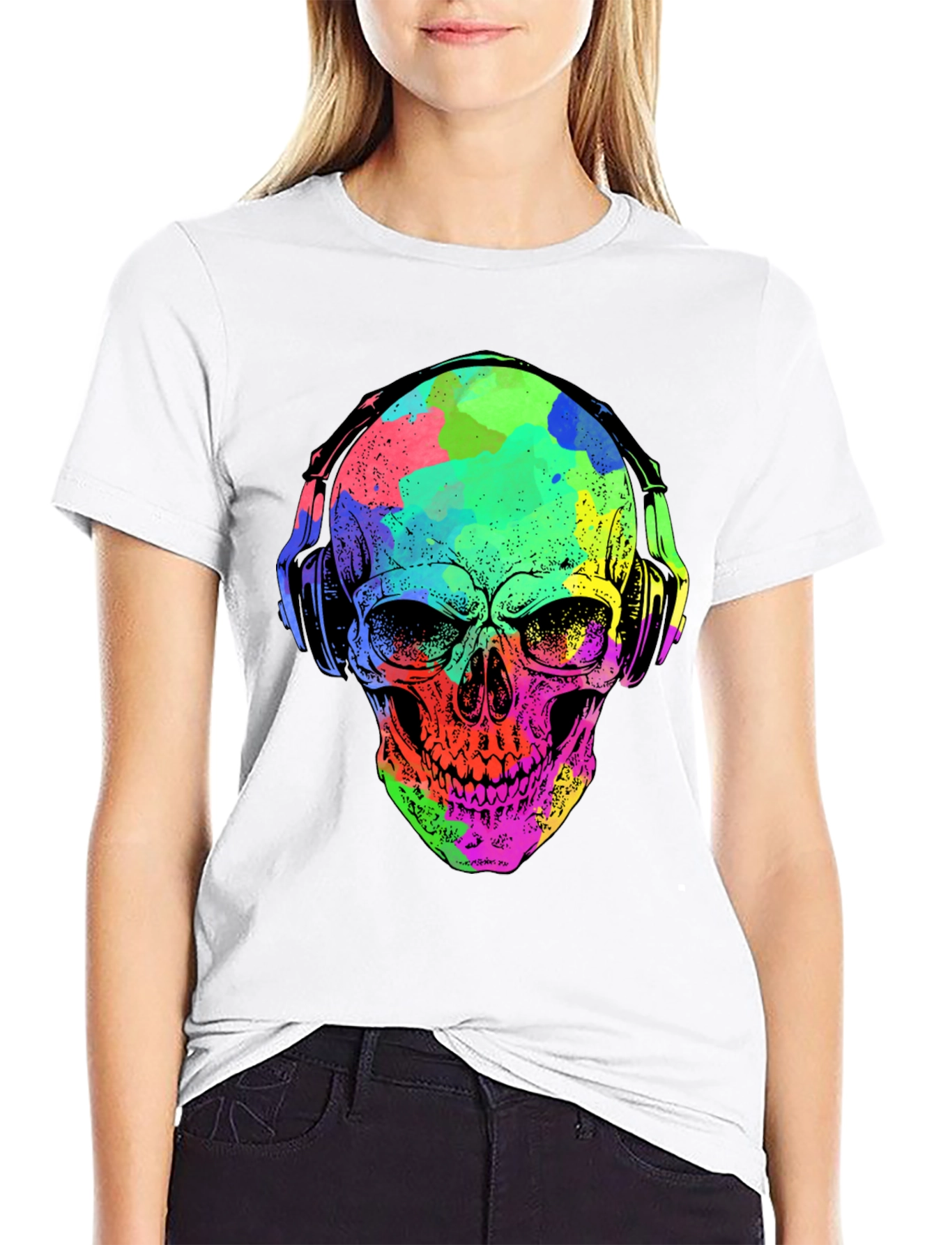 Vibrant Skull Graphic Tee - Music Lovers Style