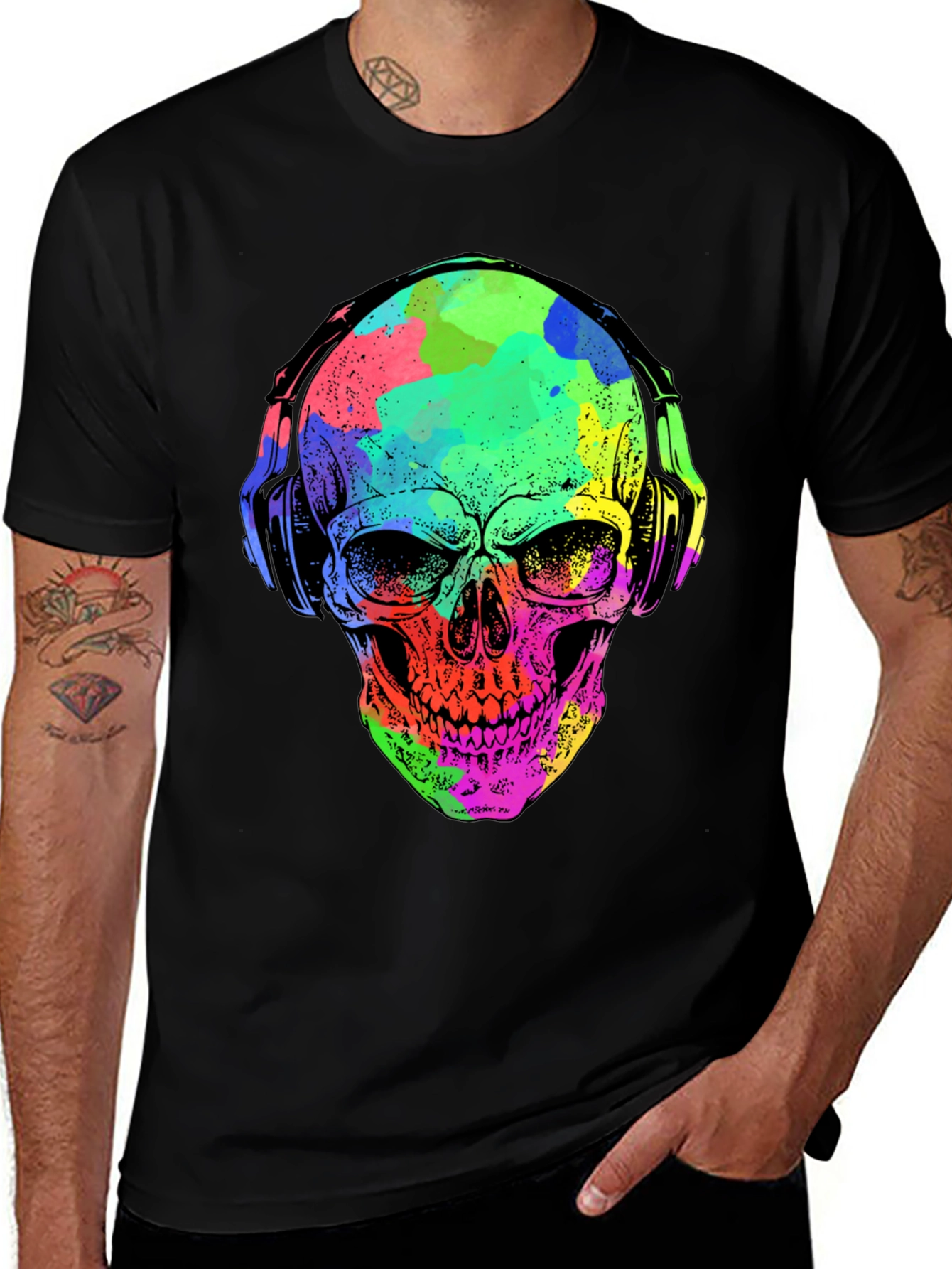 Vibrant Skull Graphic Tee - Music Lovers Style