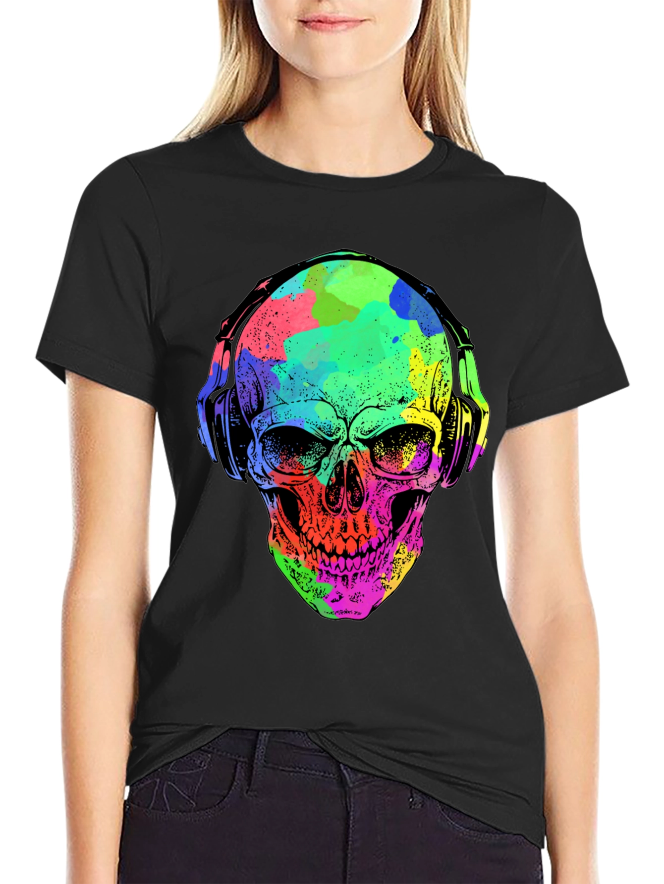 Vibrant Skull Graphic Tee - Music Lovers Style