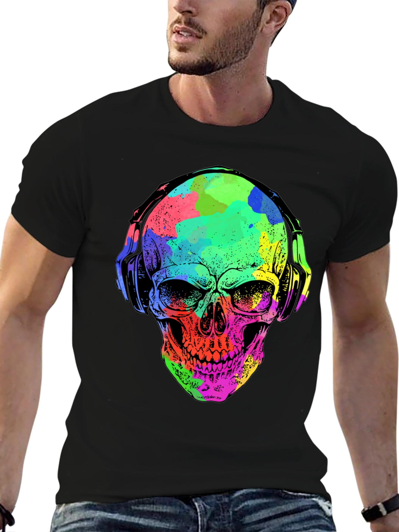 Vibrant Skull Graphic Tee - Music Lovers Style