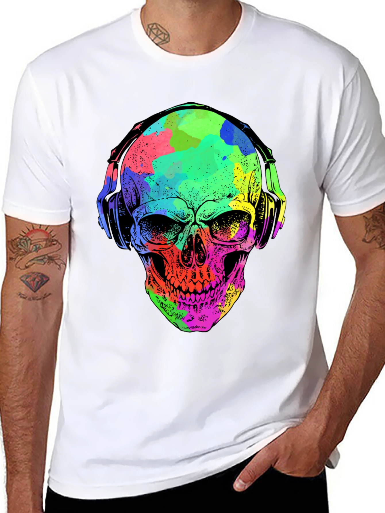 Vibrant Skull Graphic Tee - Music Lovers Style
