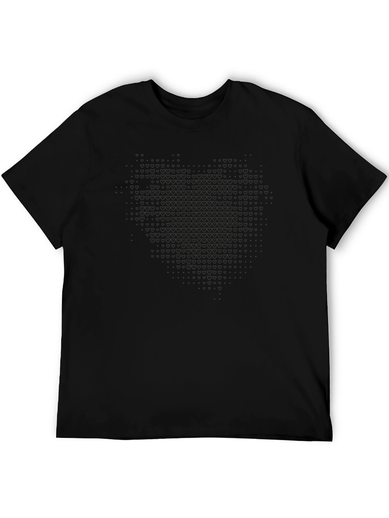 Mens Black Heart Pattern Crew Neck Tee