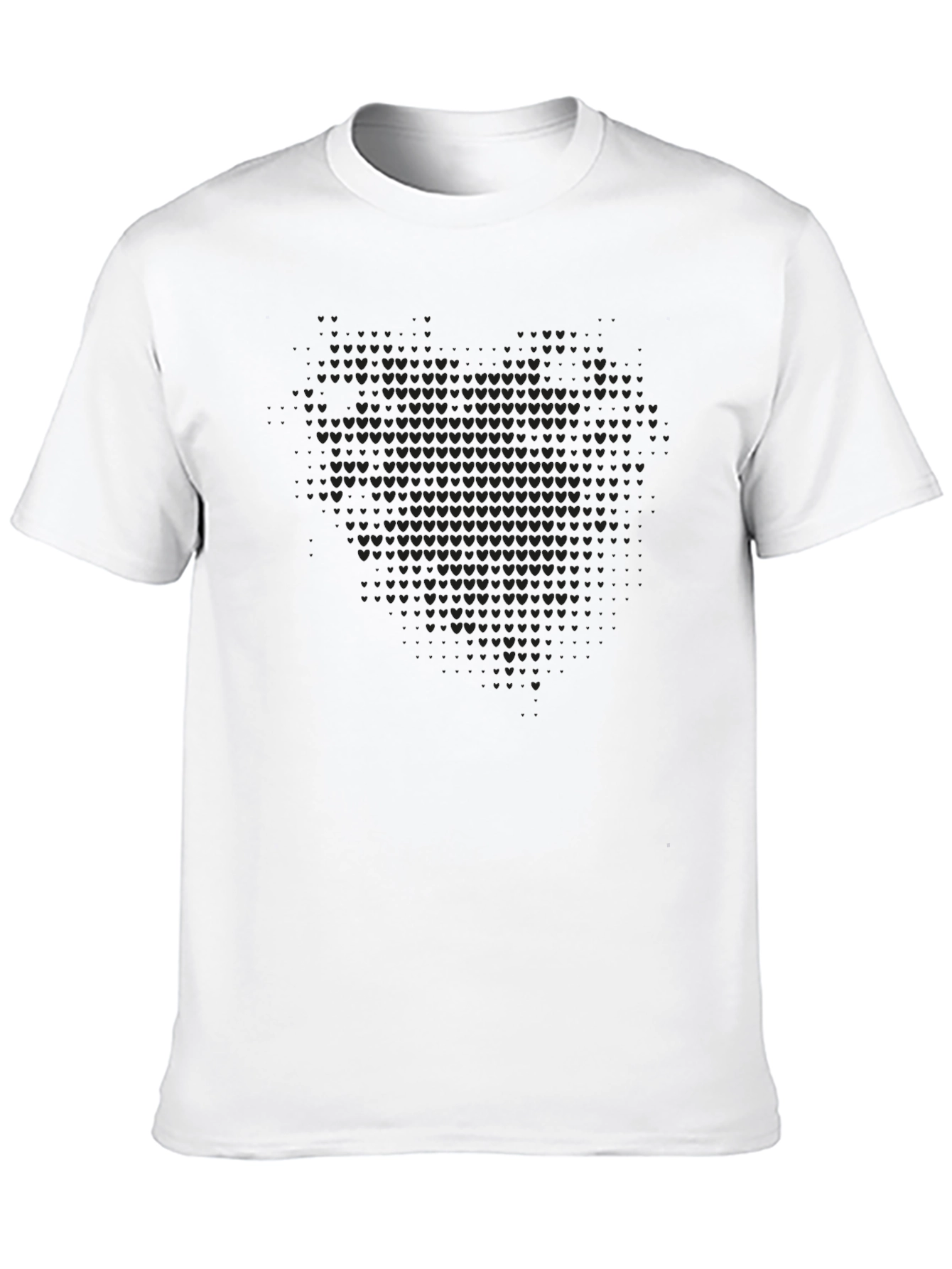 Mens Black Heart Pattern Crew Neck Tee