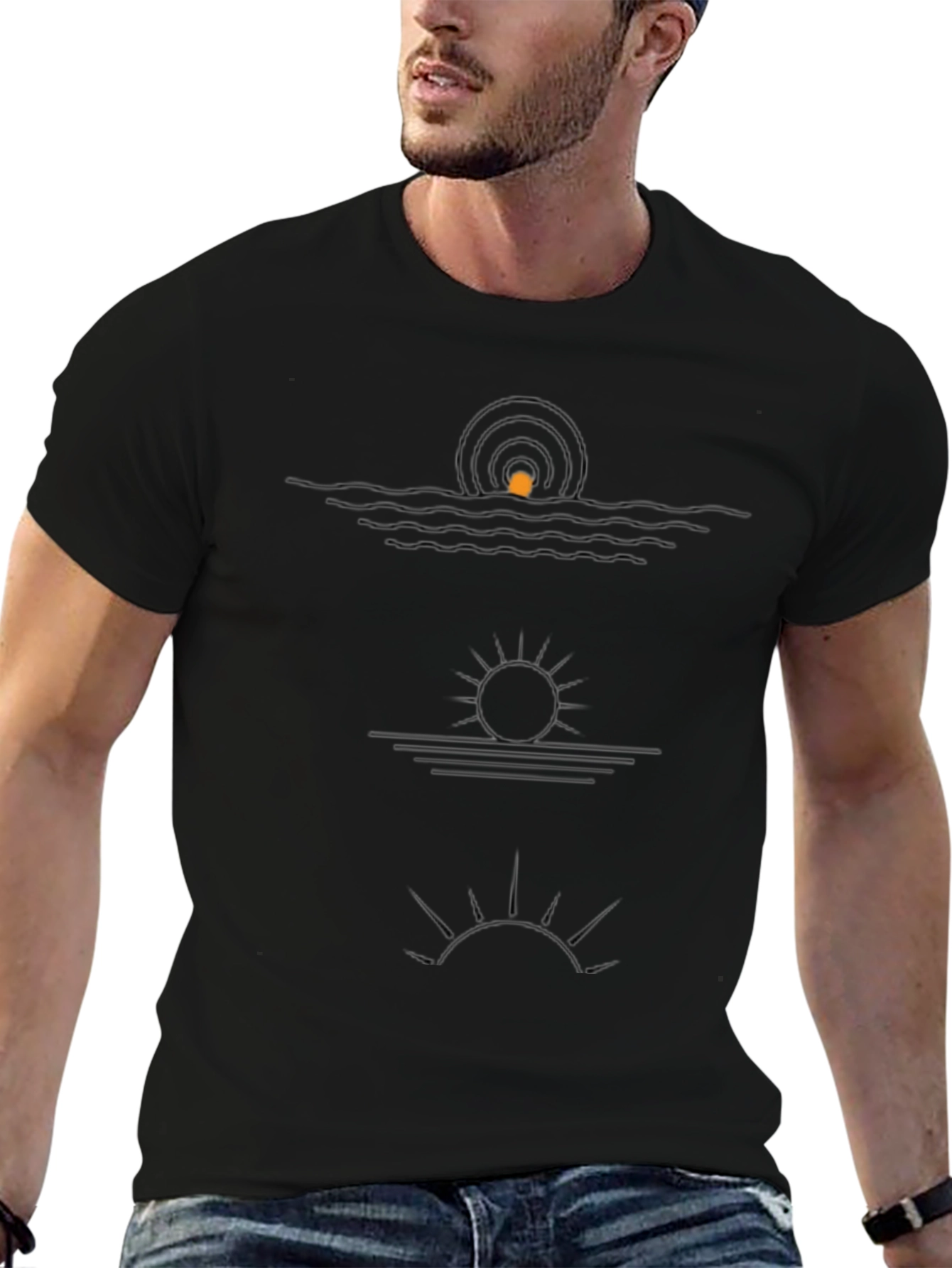 Abstract Sunset Graphic Tee - Stylish Black T-Shirt