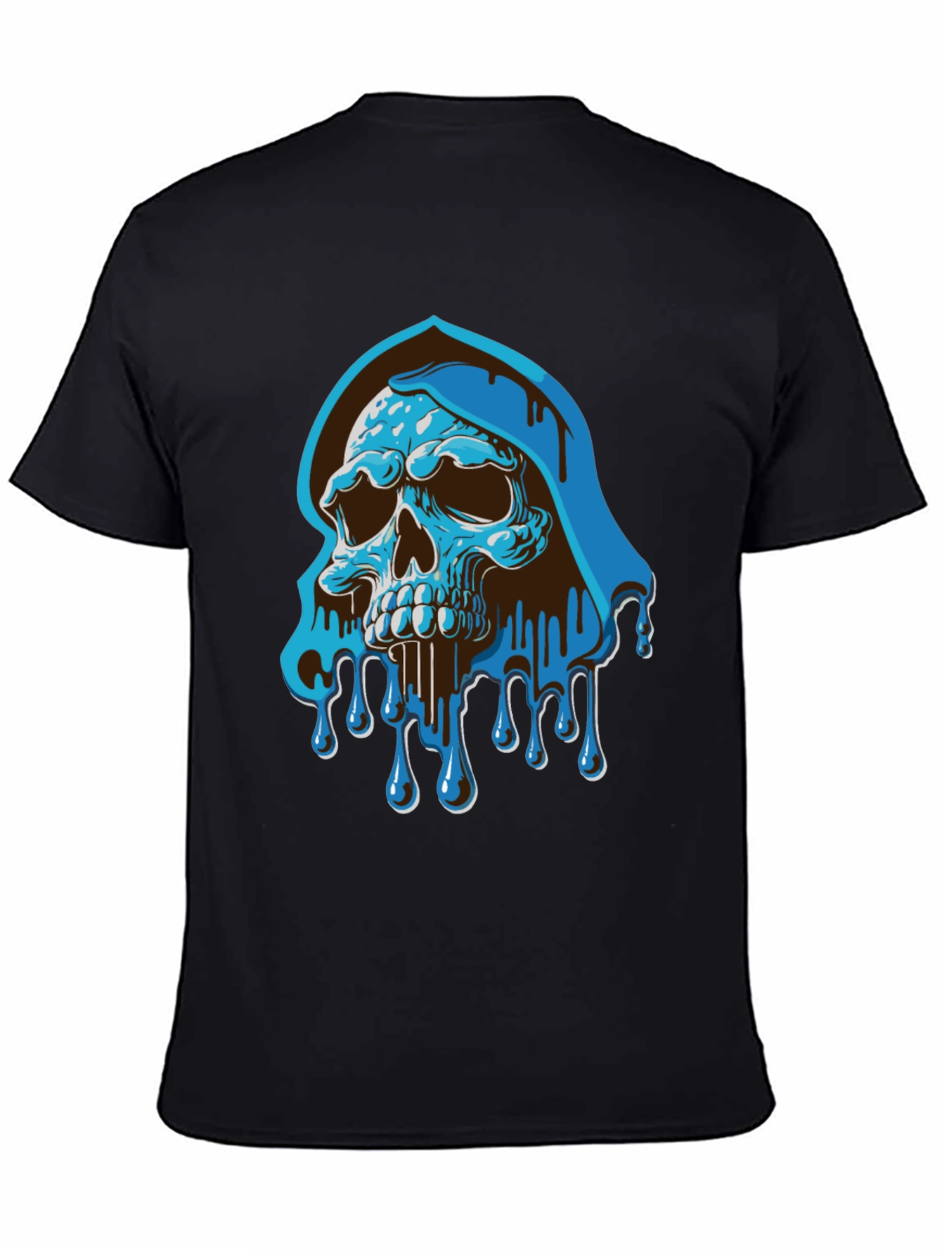 Blue Drip Skull Graphic Tee - Mens Casual T-Shirt