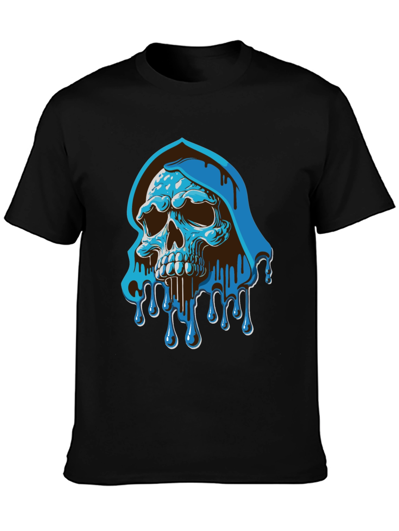 Blue Drip Skull Graphic Tee - Mens Casual T-Shirt