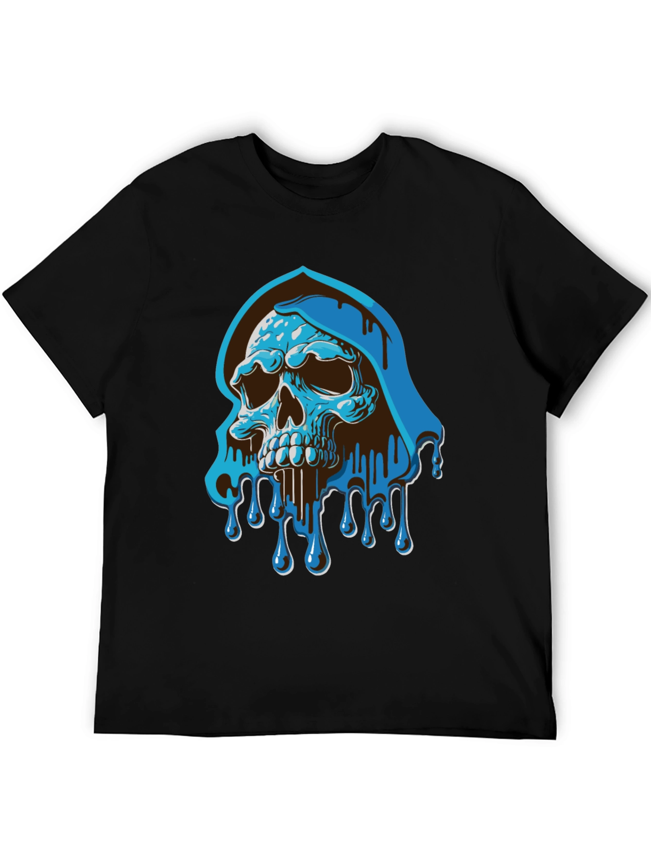 Blue Drip Skull Graphic Tee - Mens Casual T-Shirt