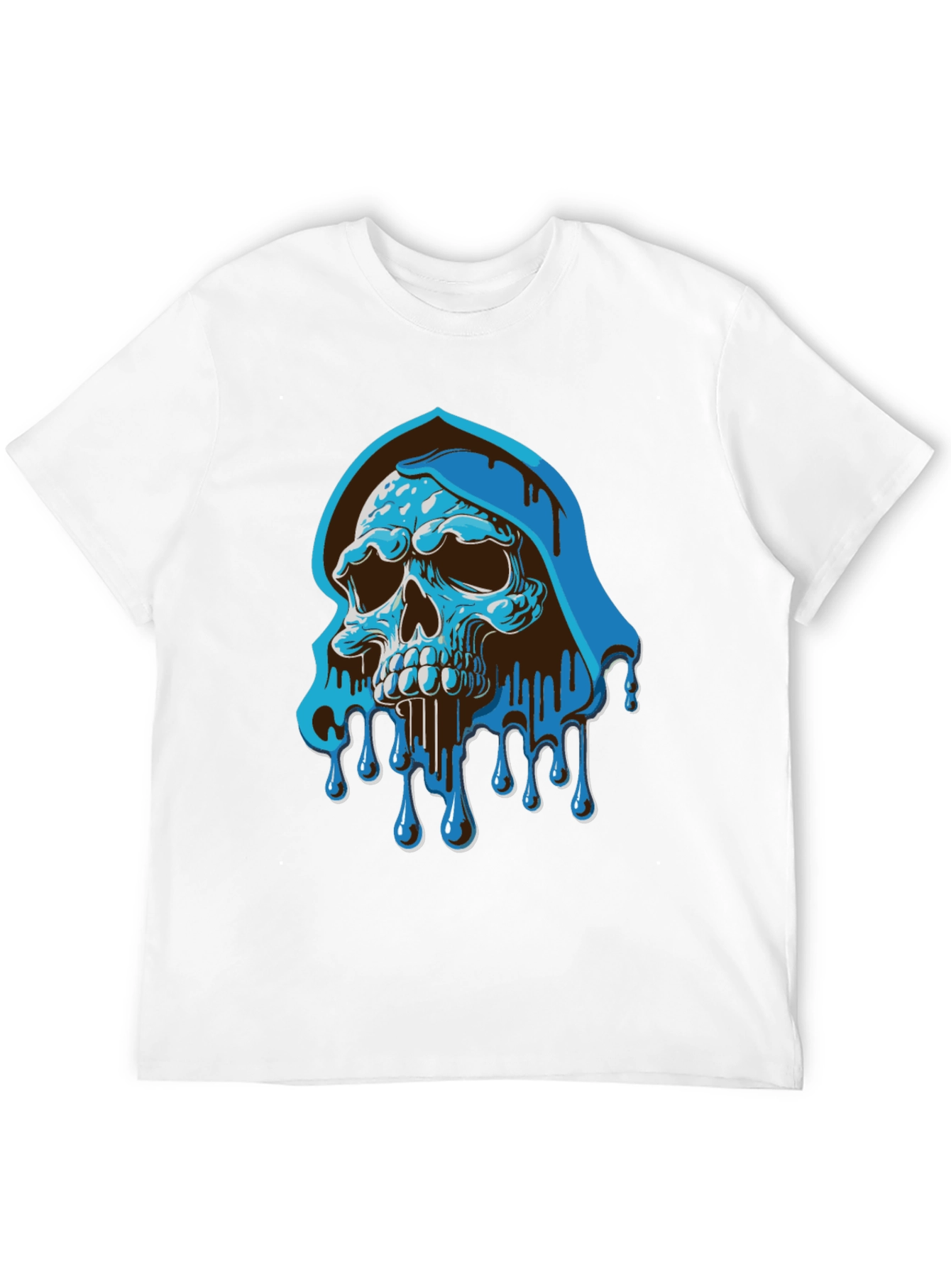 Blue Drip Skull Graphic Tee - Mens Casual T-Shirt