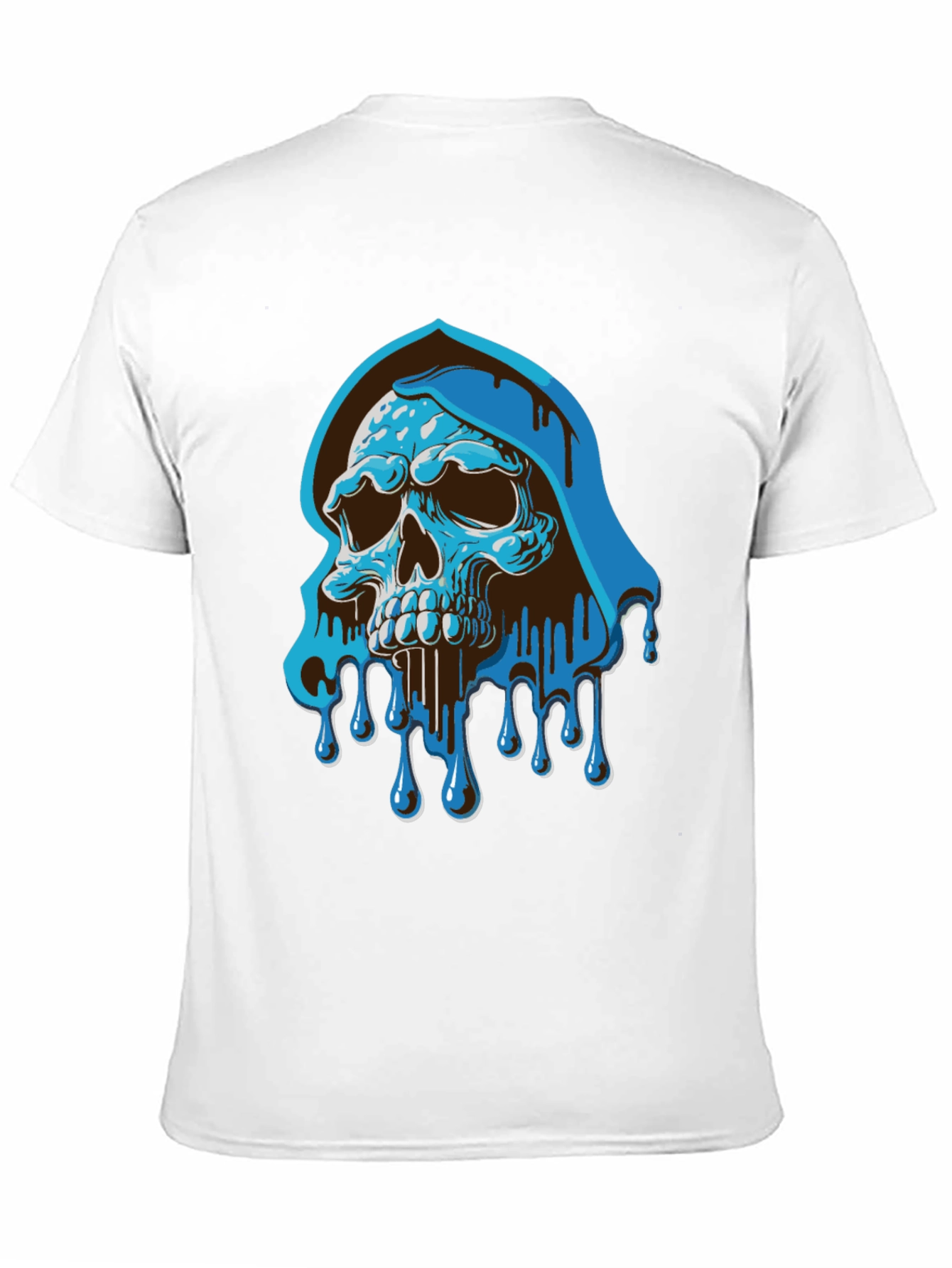 Blue Drip Skull Graphic Tee - Mens Casual T-Shirt