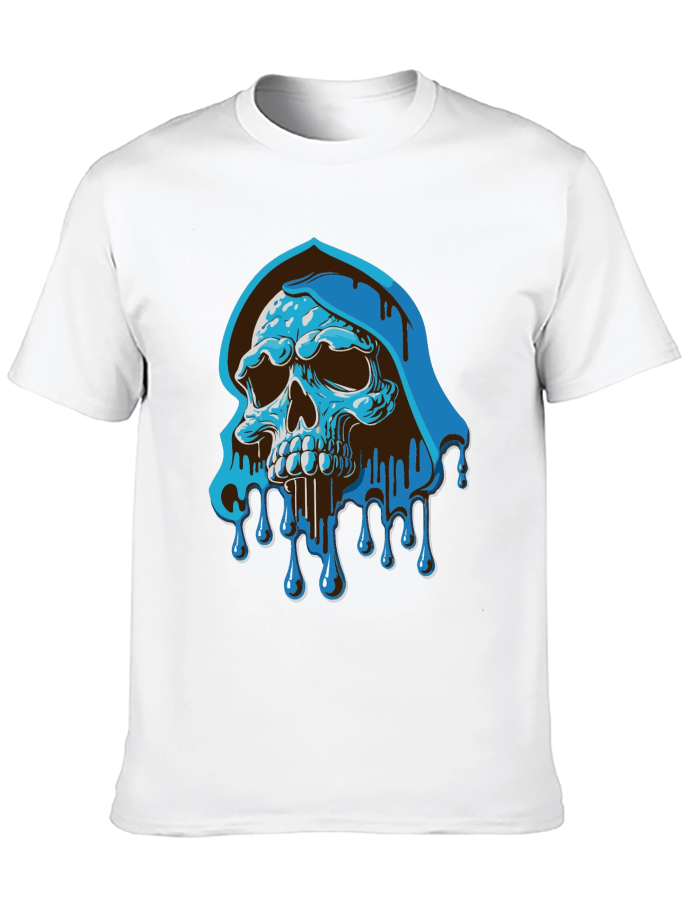 Blue Drip Skull Graphic Tee - Mens Casual T-Shirt
