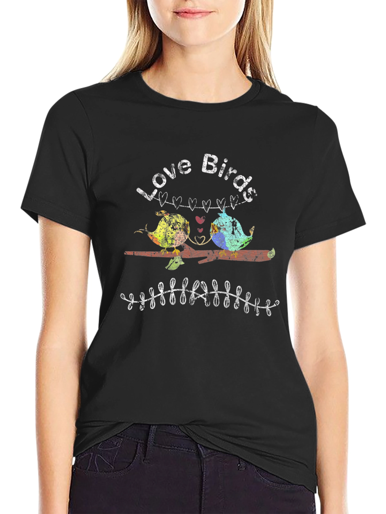 Love Birds Graphic Tee - Black Cotton T-Shirt