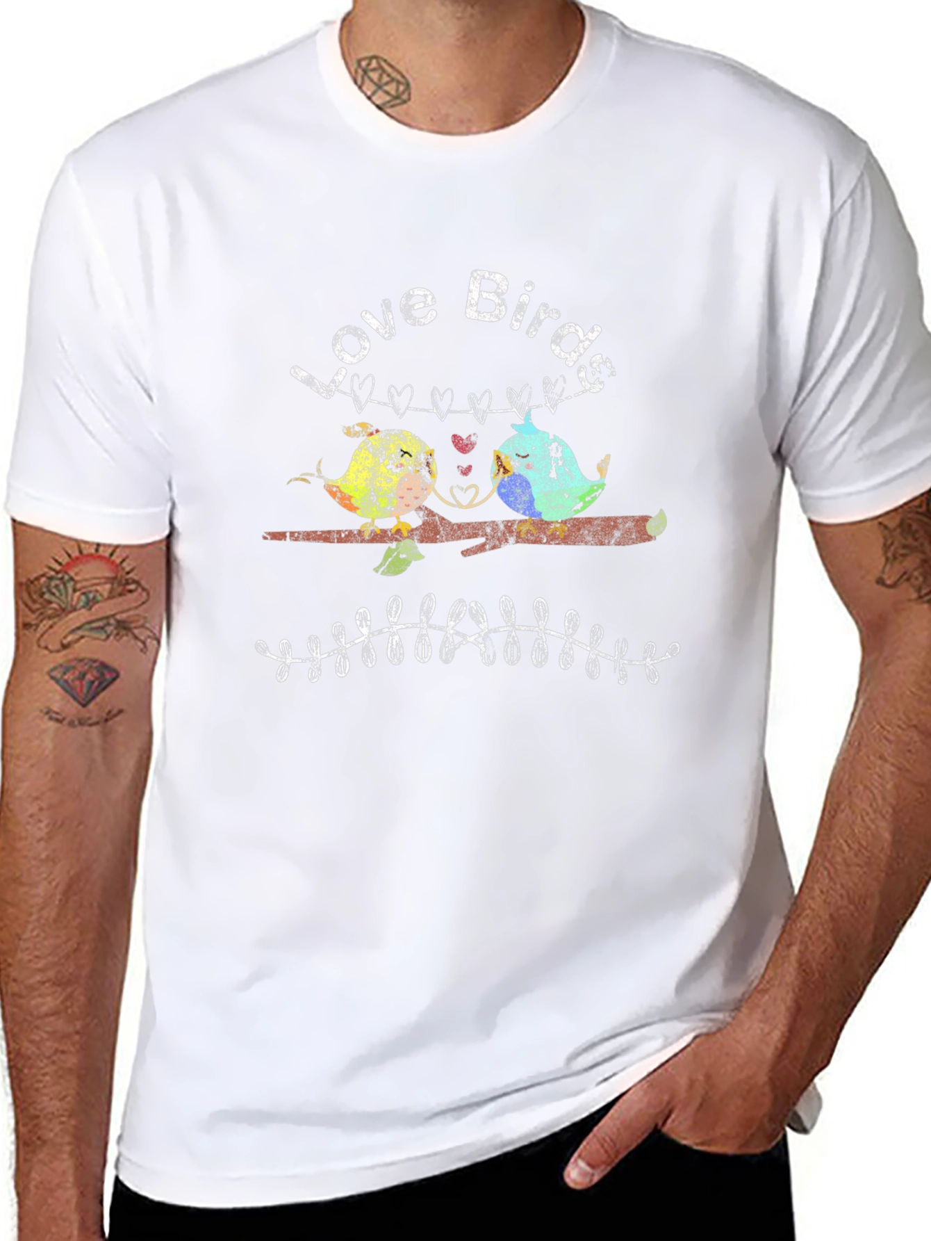Love Birds Graphic Tee - Black Cotton T-Shirt