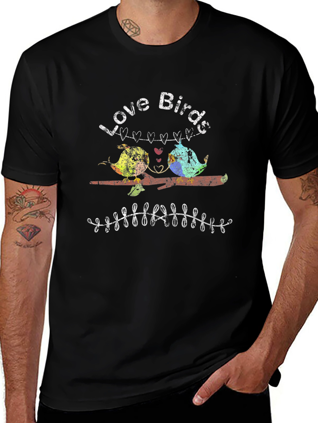 Love Birds Graphic Tee - Black Cotton T-Shirt