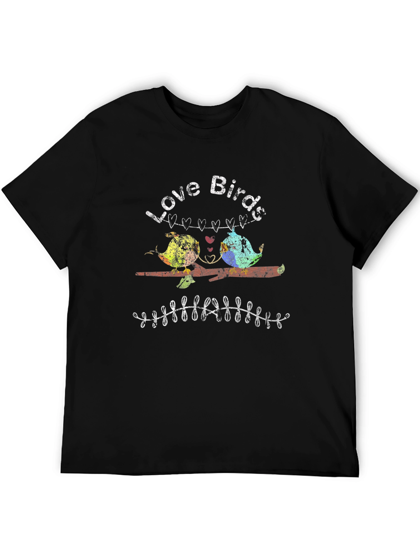 Love Birds Graphic Tee - Black Cotton T-Shirt