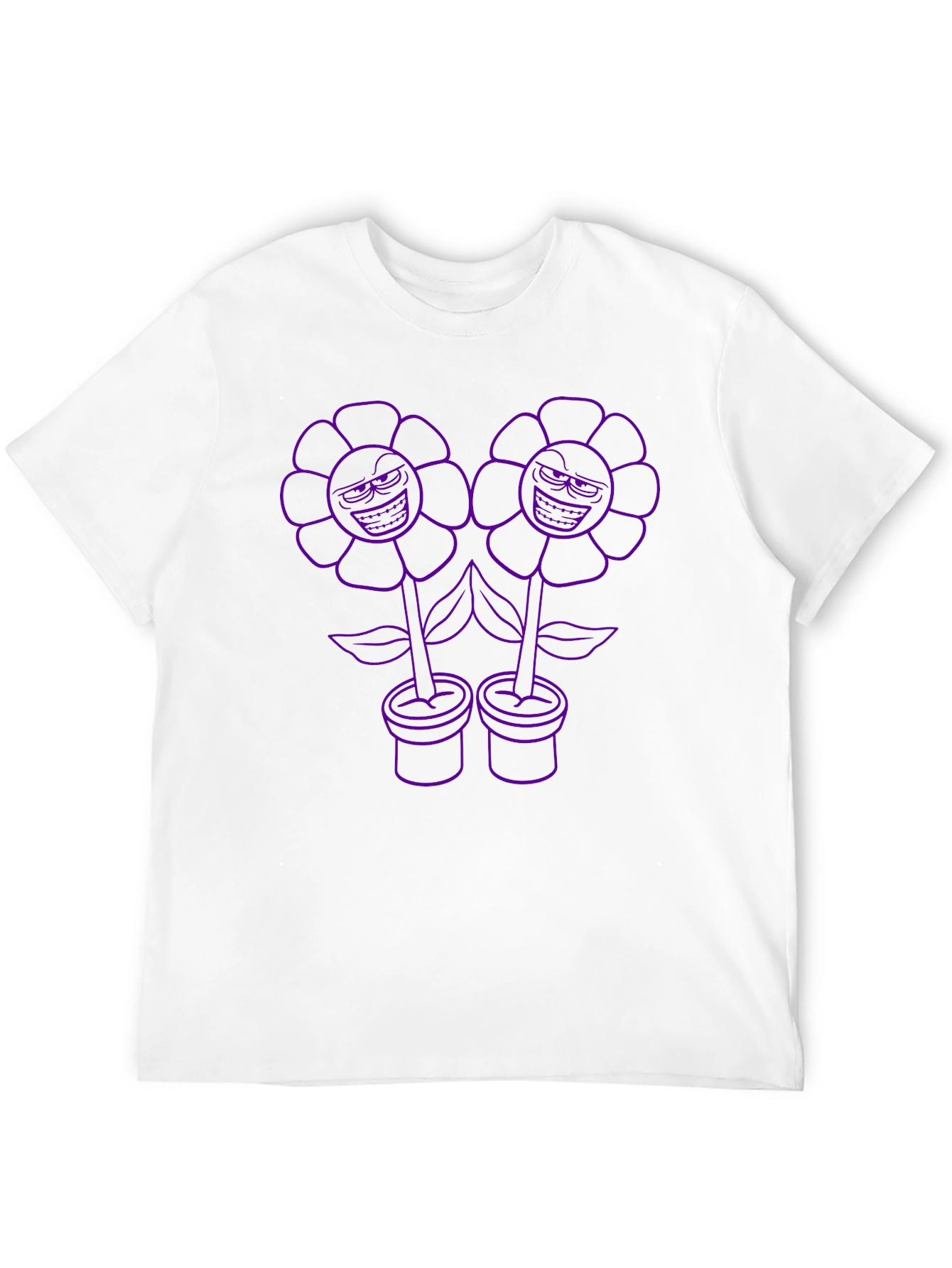 Mens Black T-Shirt with Cartoon Flower Print