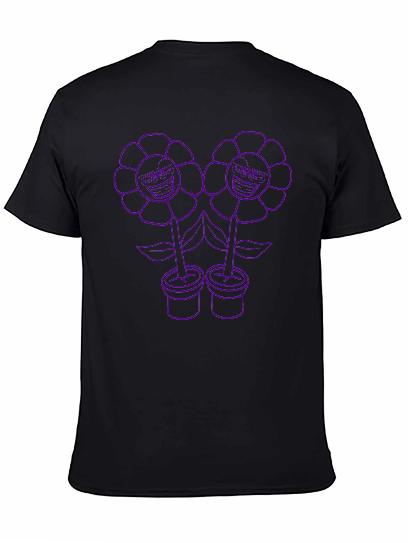 Mens Black T-Shirt with Cartoon Flower Print