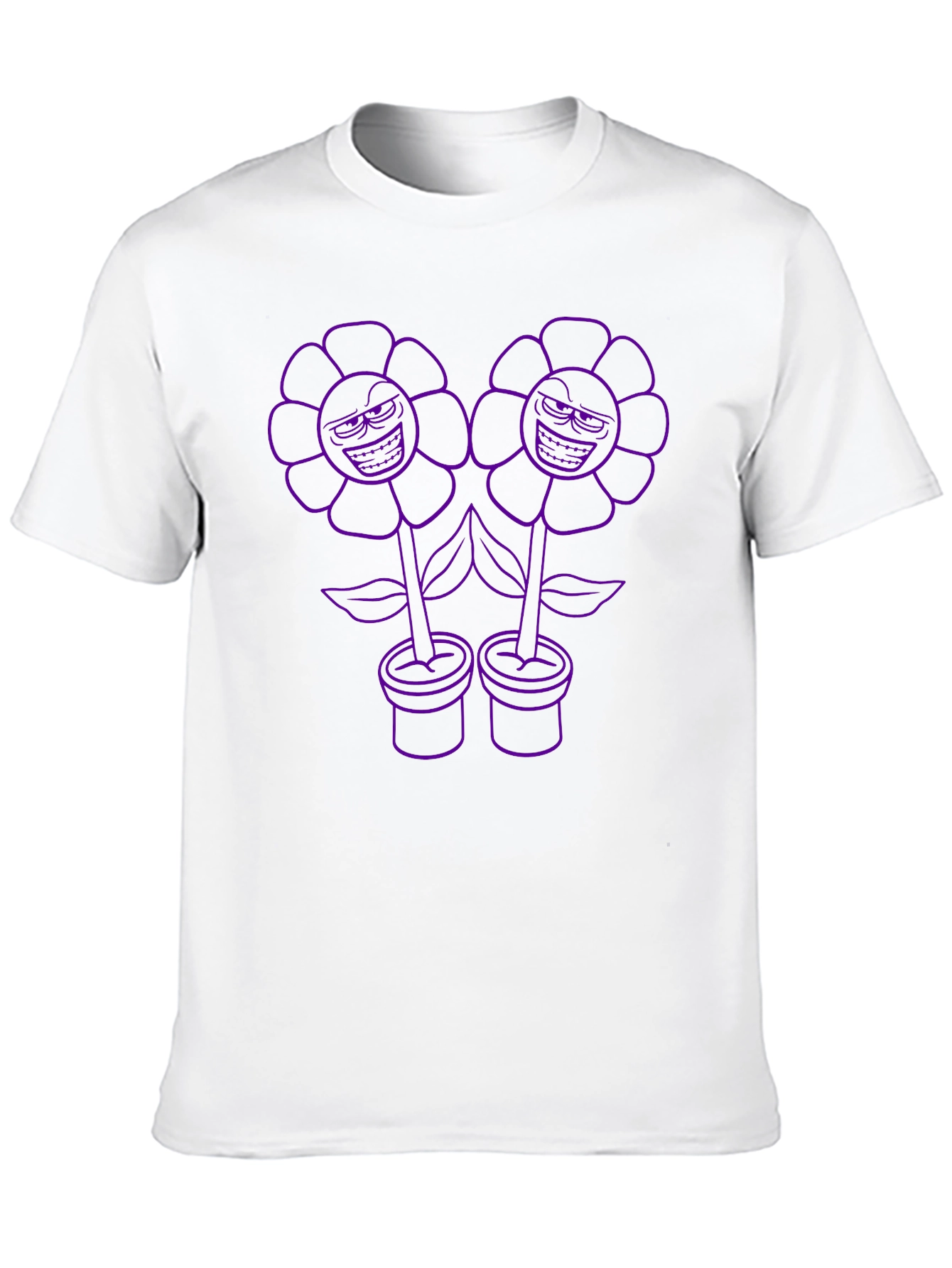 Mens Black T-Shirt with Cartoon Flower Print