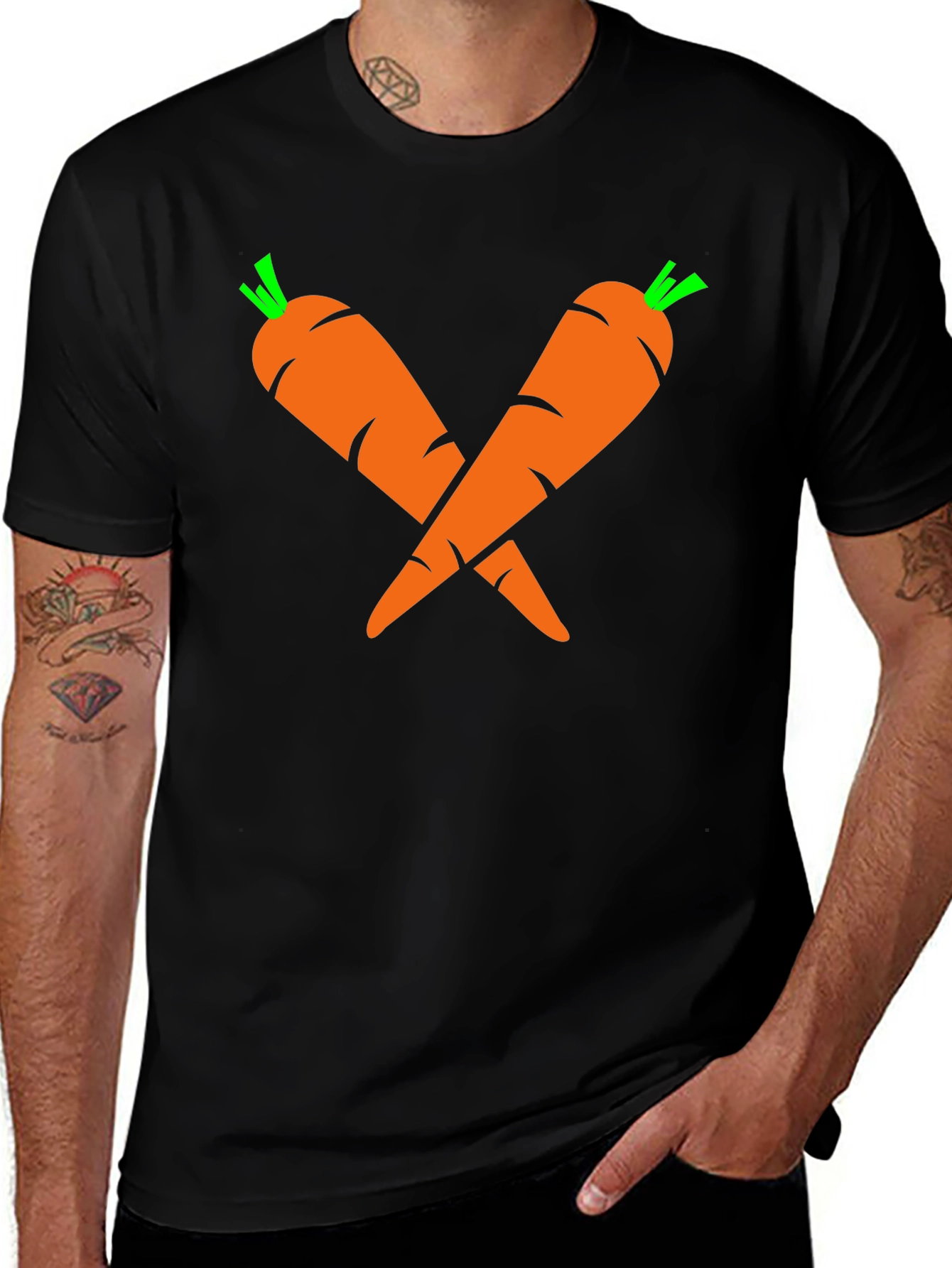 Crossed Carrots Graphic Tee - Black Cotton T-Shirt