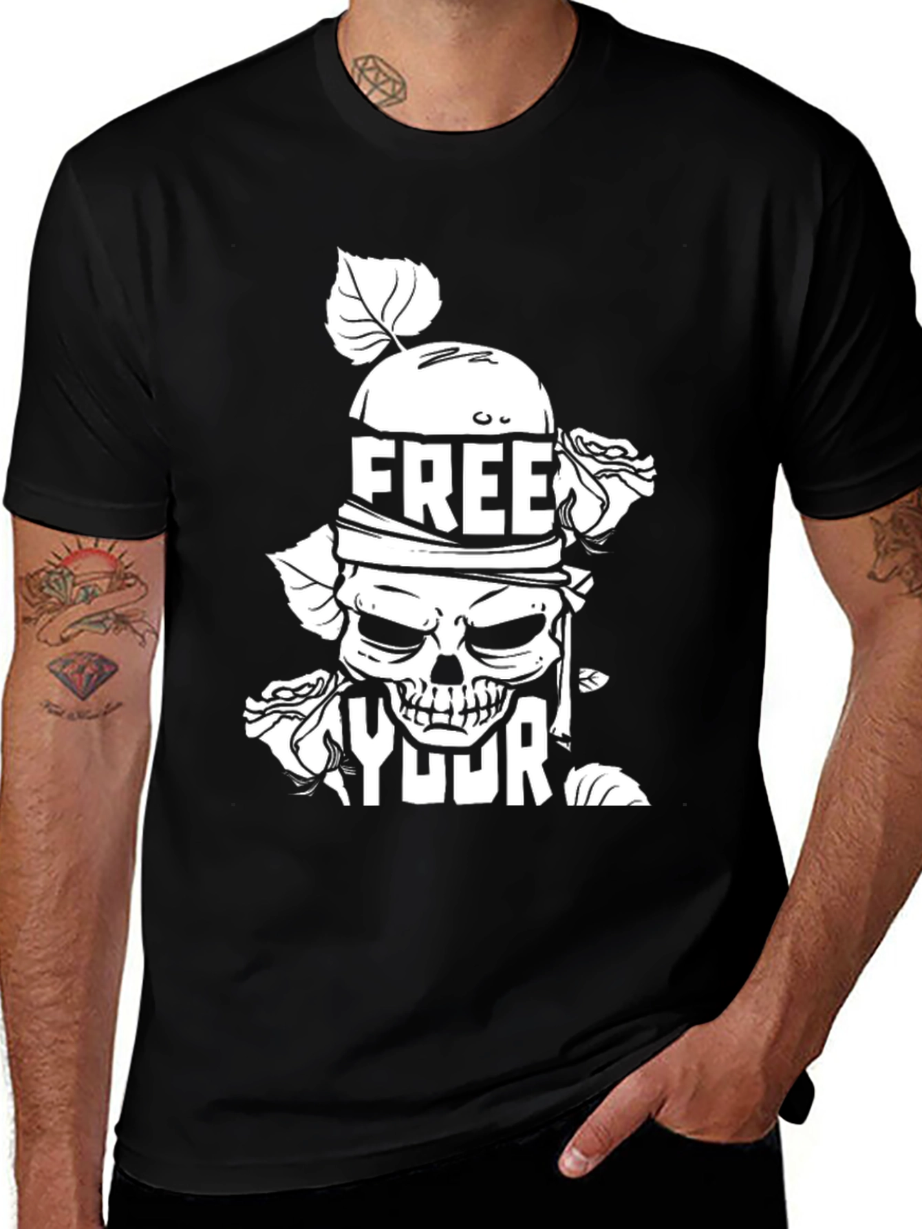 Free Your Mind Graphic Tee - Skull & Roses
